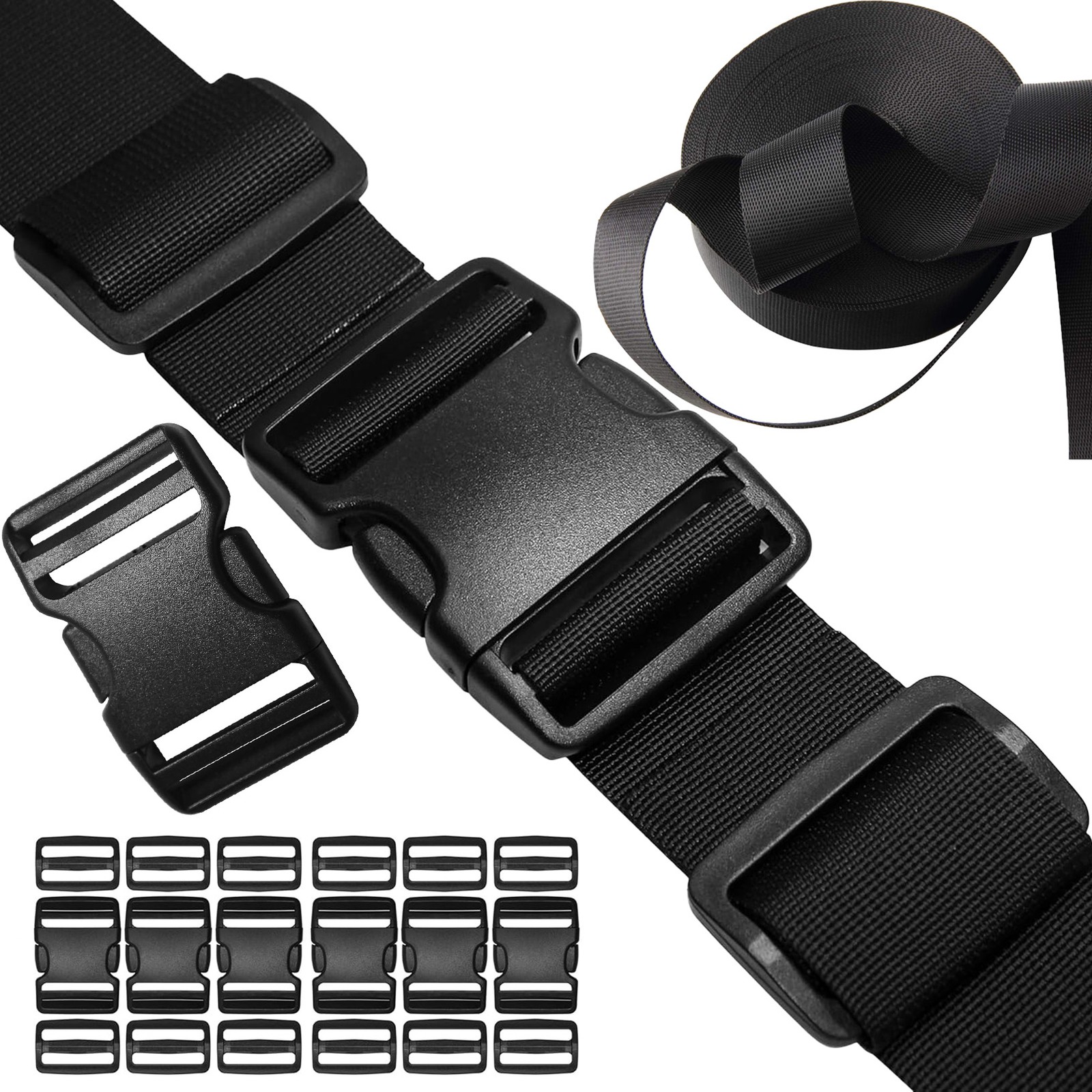 2 Inch/5cm 11 Yards Nylon Webbing Strap w/6 Set Plastic Buckles Side Release