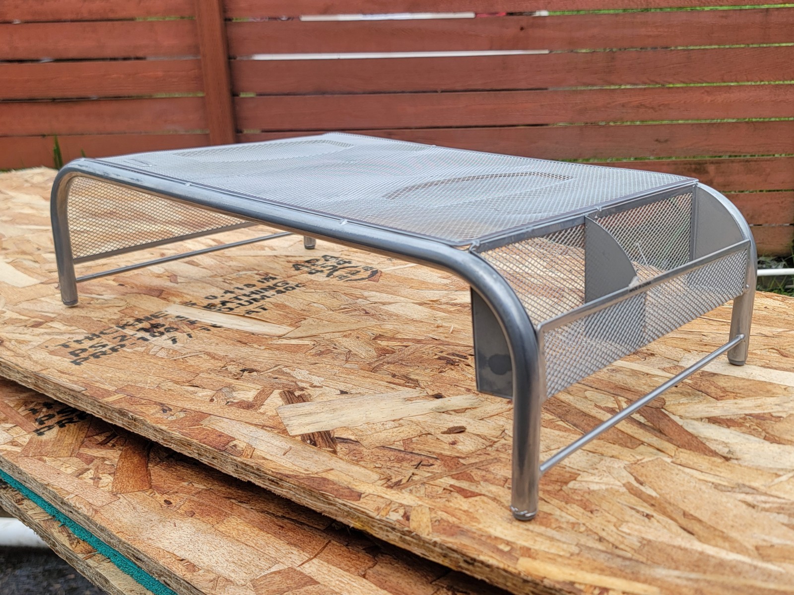 X2 ...Grey Metal Mesh Computer Moniter Stand & Riser W/ Pull Out Shelve