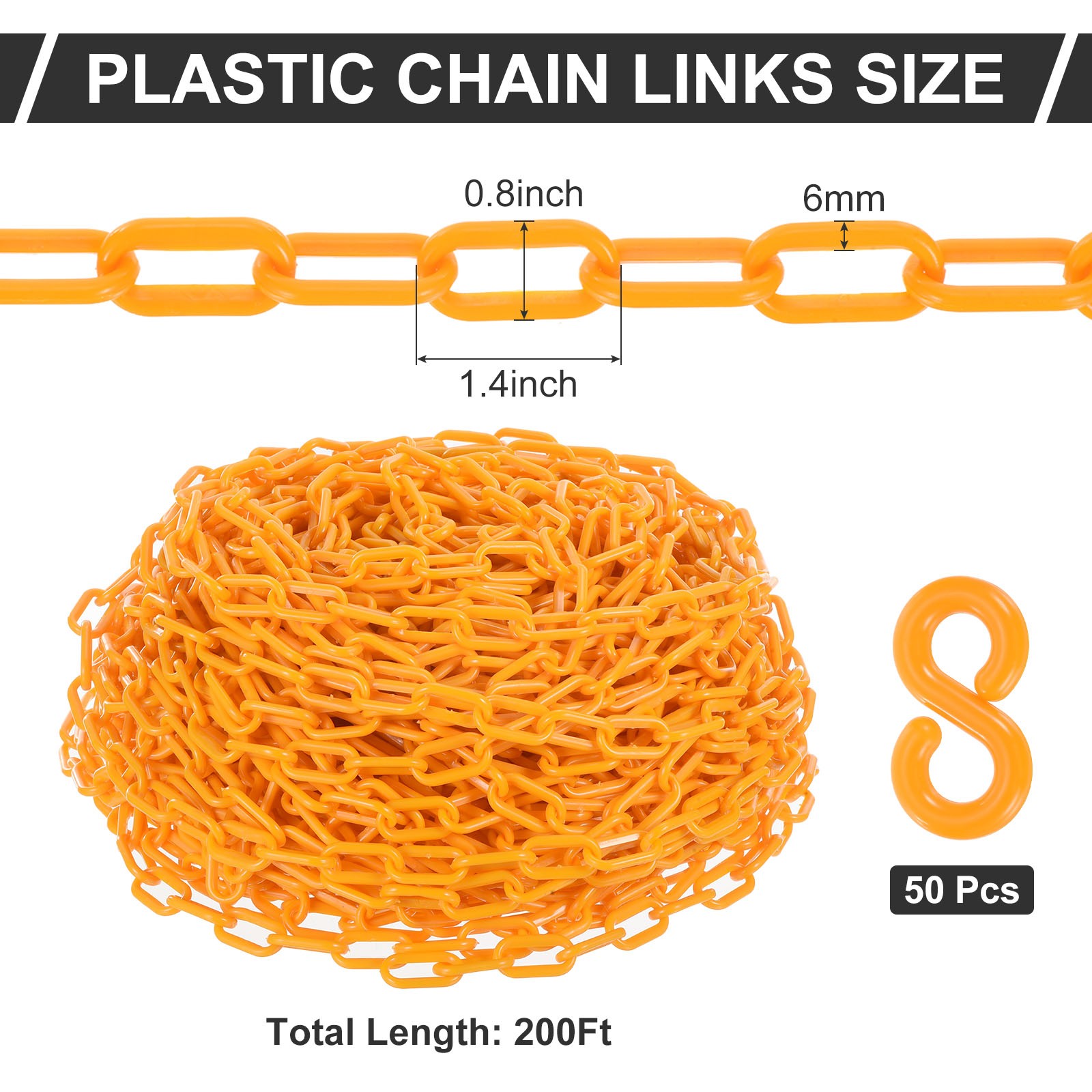 Plastic Chain Links, 197 Foot Safety Chains, Yellow Plastic Chains for Barriers