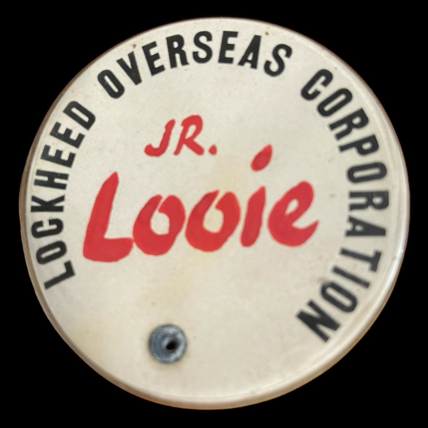 Lockheed Overseas Corp Jr. Looie Pinback Button 2" Vintage Aviation Promo