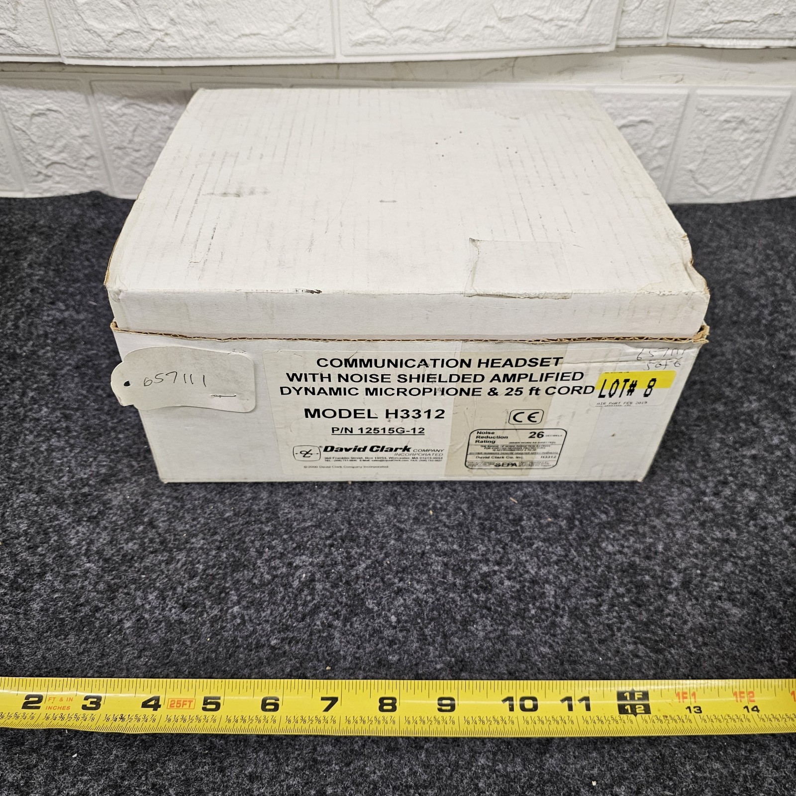 David Clark H3312 Ground Support Headset 25ft Cord with box