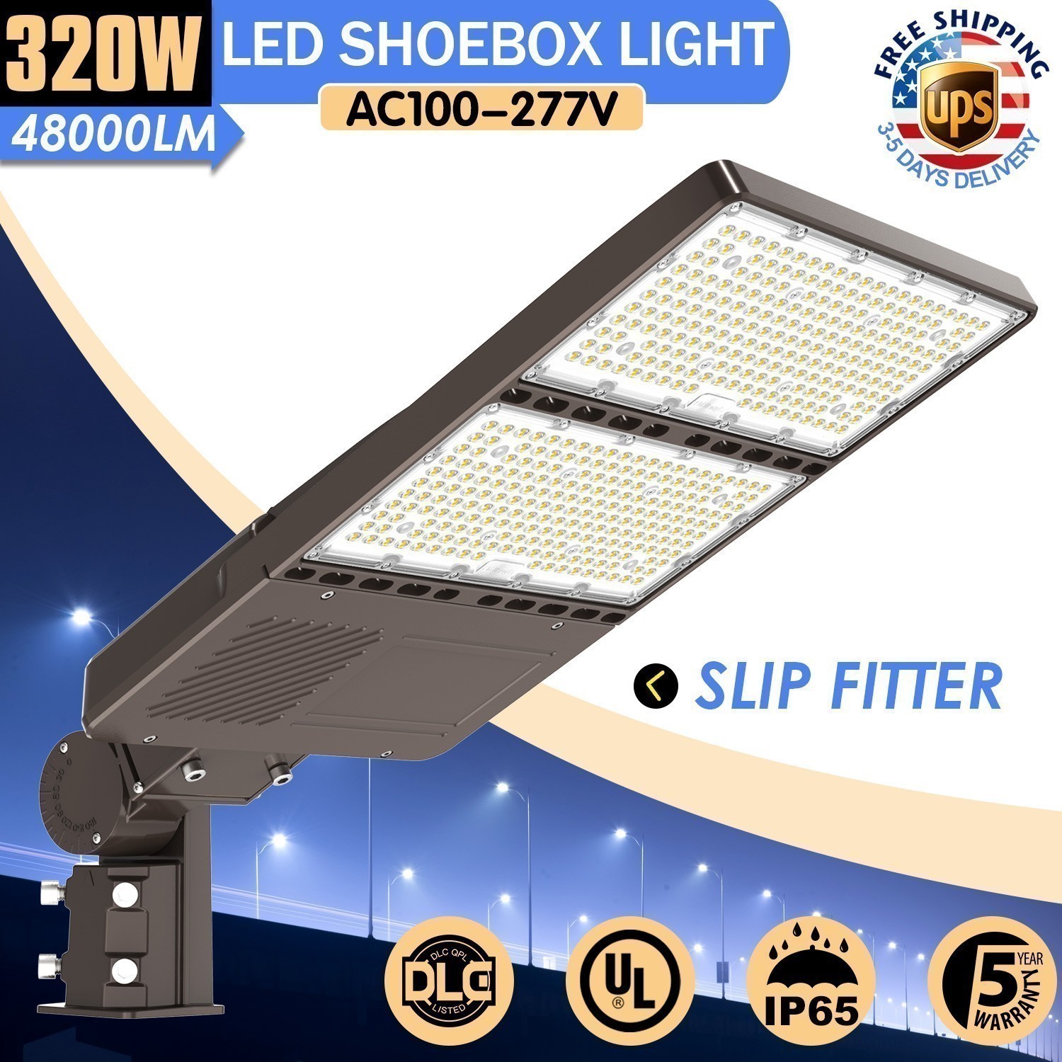 320 Watt LED Parking Lot Light Dusk to Dawn Commercial Shoebox Pole Fixture IP65
