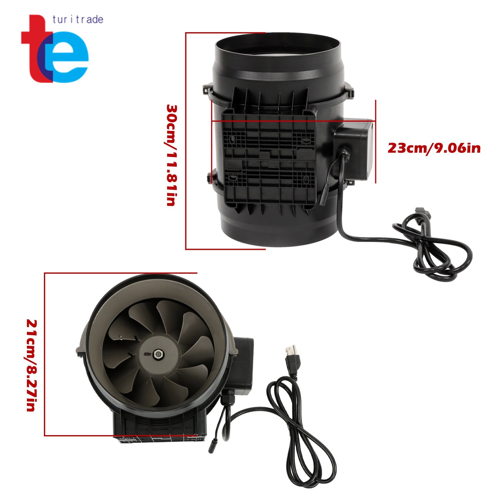 Inline Duct Fan Plastic ABS 8" 807CFM Temperature & Humidity Controller EC Motor