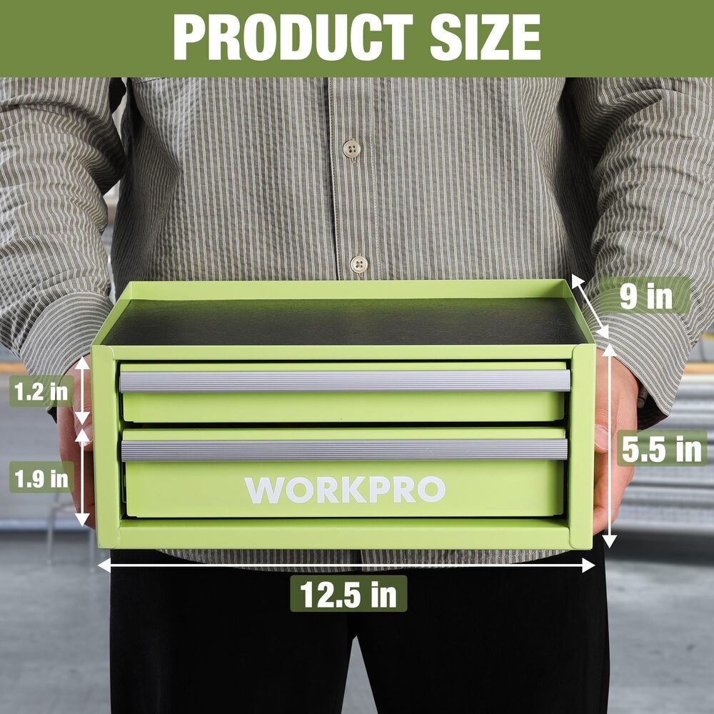 WORKPRO Mini Tool Box 12.5" 2 Drawer & 1 Open Top Storage Small Metal Tool Chest