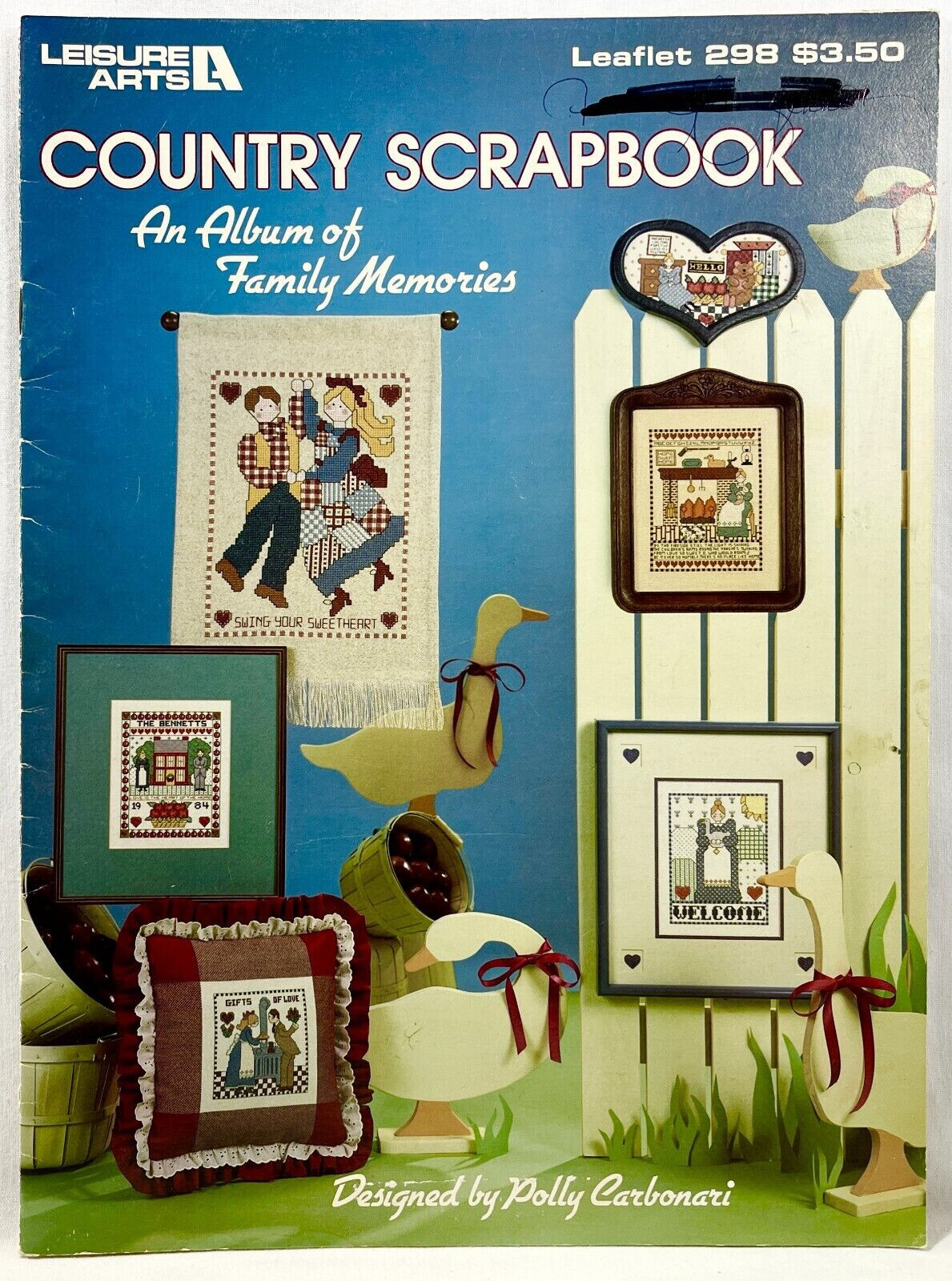 1984 Leisure Arts Country Scrapbook 298 Counted Cross Stitch Pattern Book 13082