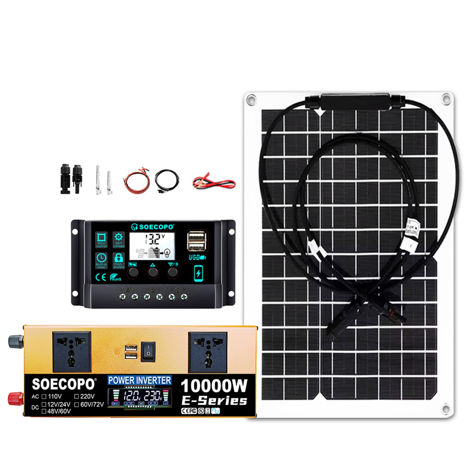 10000W Solar Power System Kit, 12V24V to 110V/220V Inverter Flexible Panel