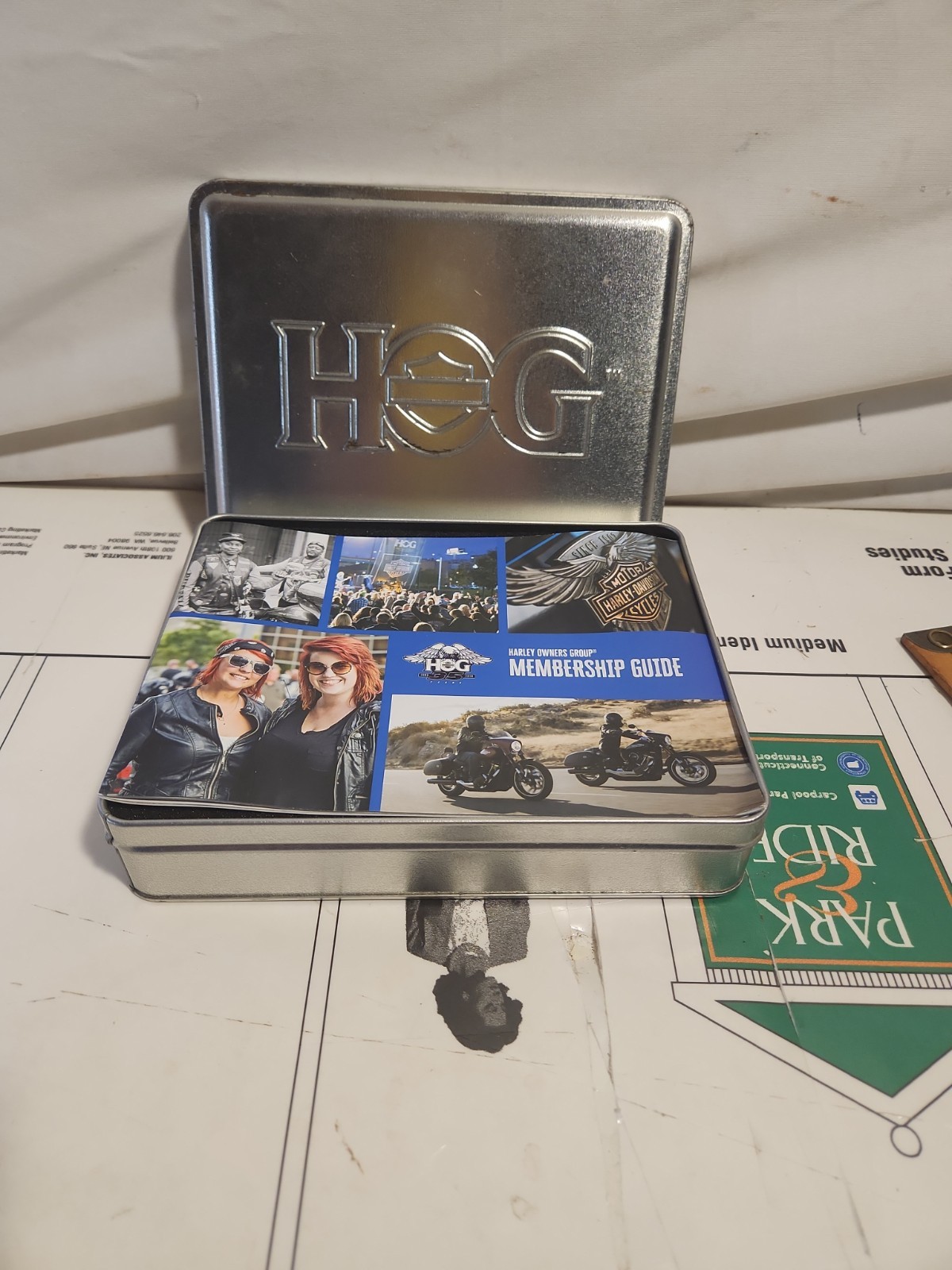 Harley-Davidson HOG Tin (Harley Owners Group) Includes Patch • Pin • Bell