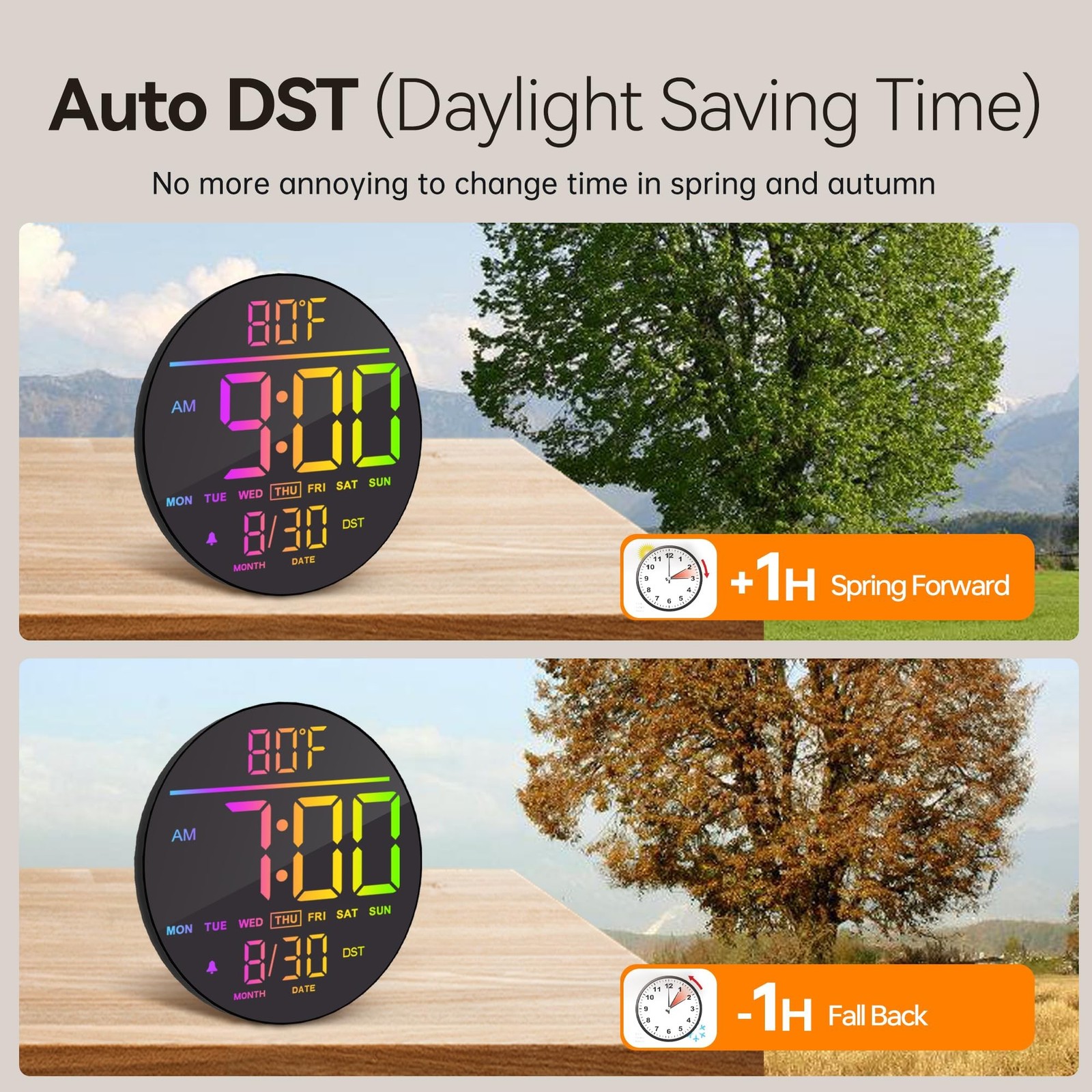 JALL 10" Large Digital Wall Clock with Seconds, Alarm Countdown Timer, Big LE...