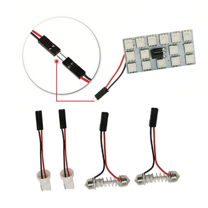 2x RGB LED Bulbs Panel 15-SMD 5050 8 Color Remote Dome Light Map License Plate