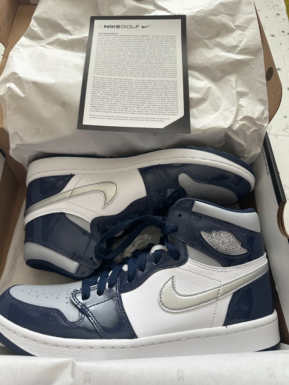 Jordan 1 Retro High Golf Metallic Silver/Midnight Navy/White Men's Size 9.5