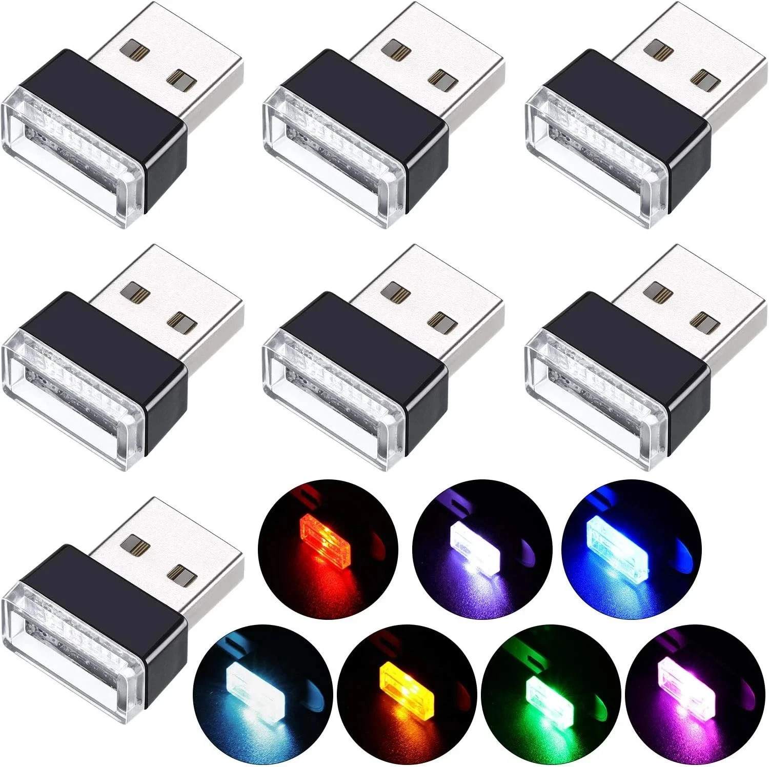 7 Pieces Mini USB LED Light Car Interior Lights USB LED Atmosphere Lamp Light Pl