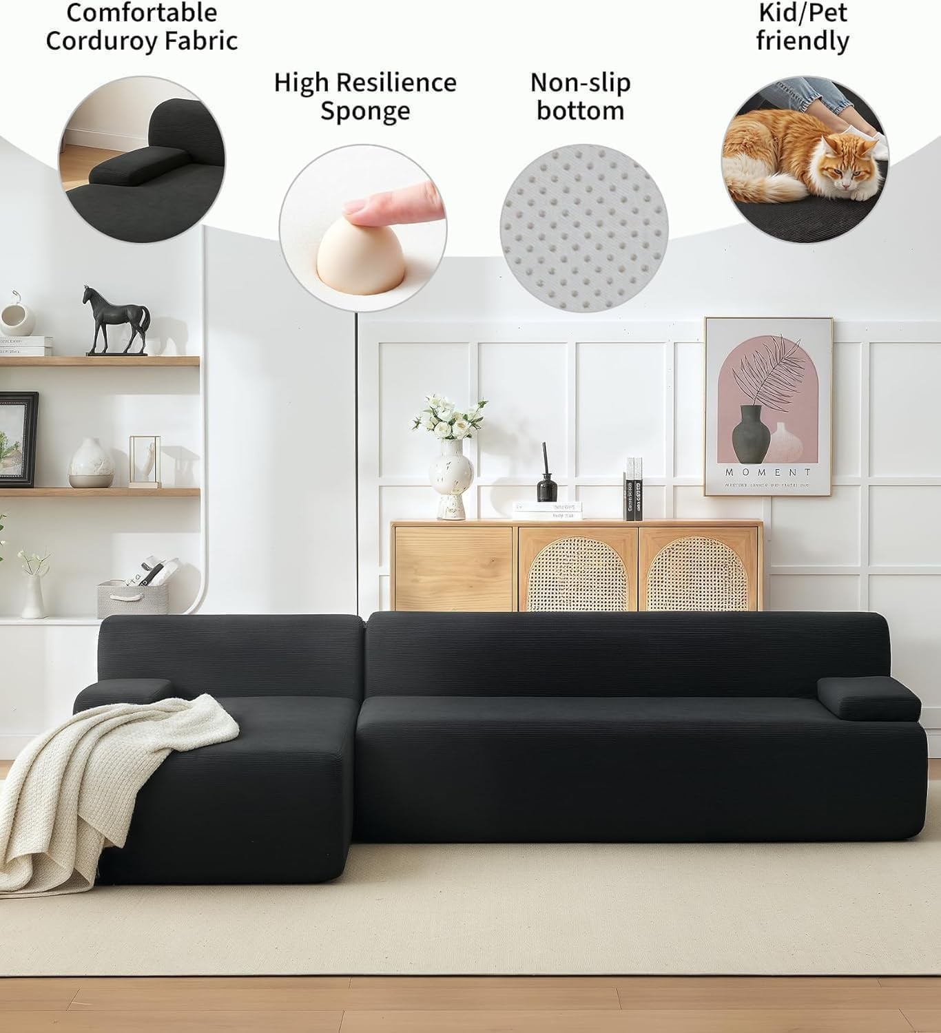 108" Modular Cloud Couch Sectional with Left Chaise, L-Shaped Boneless Sofa