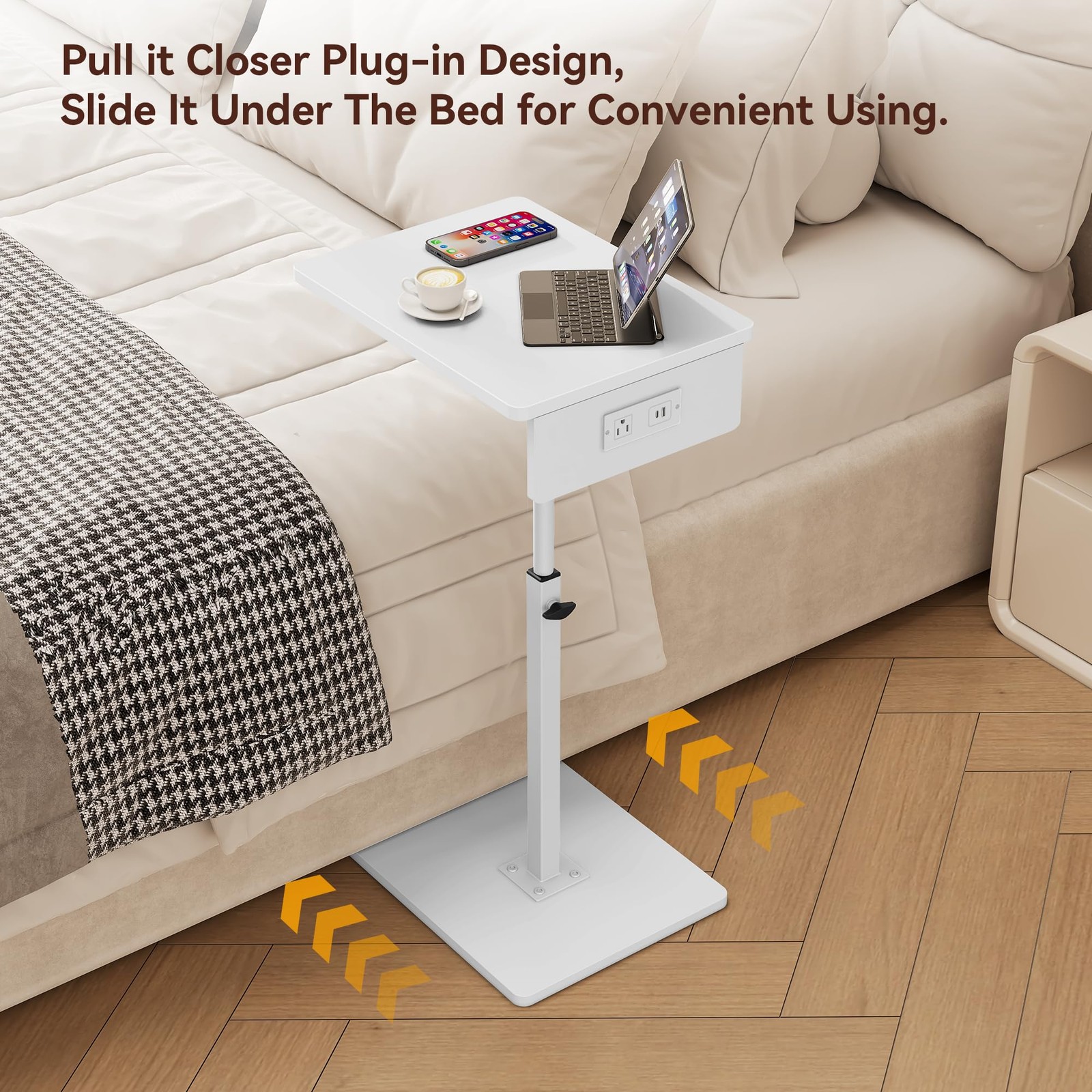 C Shaped End Table with Charging Station, Adjustable Height C Table End Table...