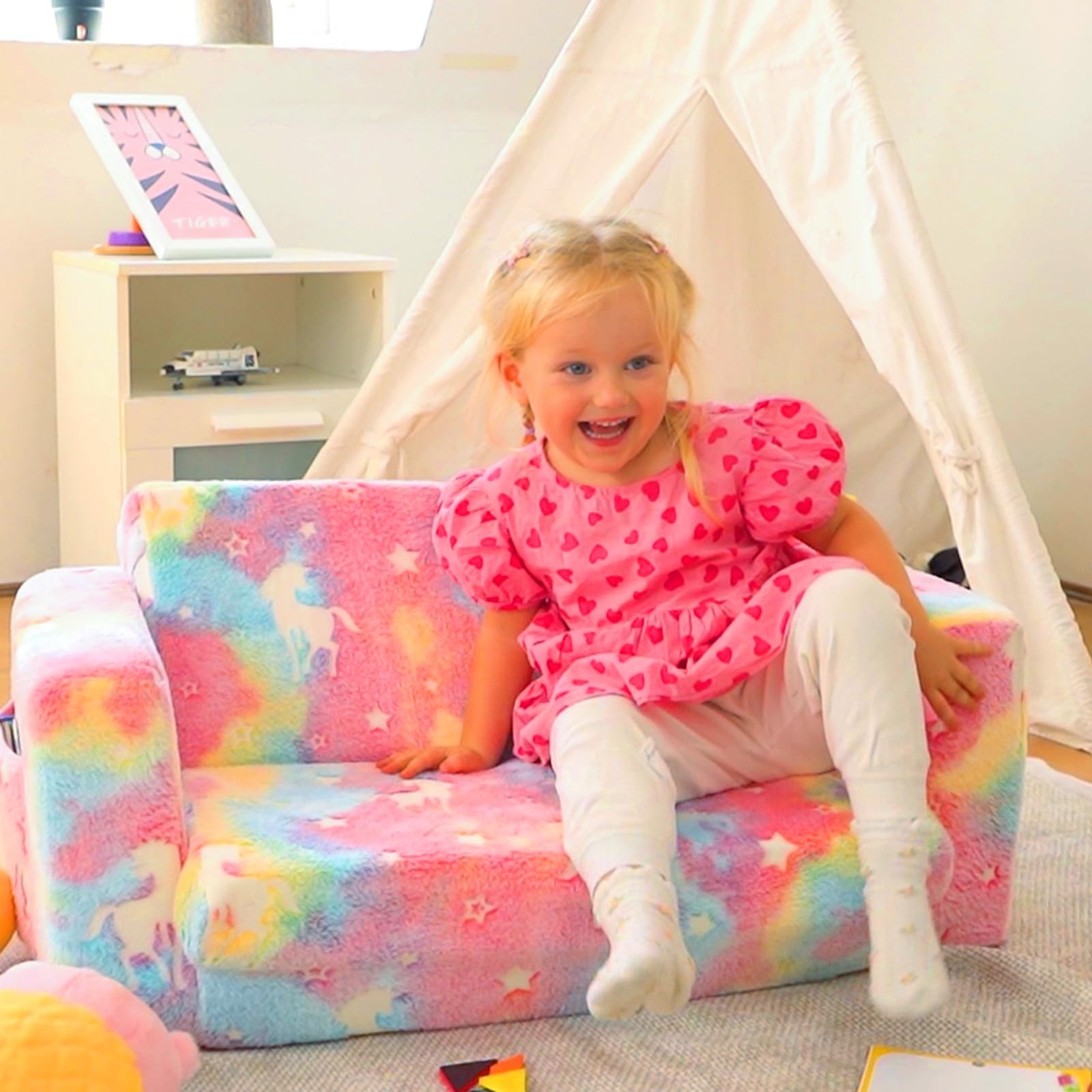 Fold Out Couch, Extra Wide Comfy 2-in-1 Cuddly Sherpa Sofa for , with Removab...