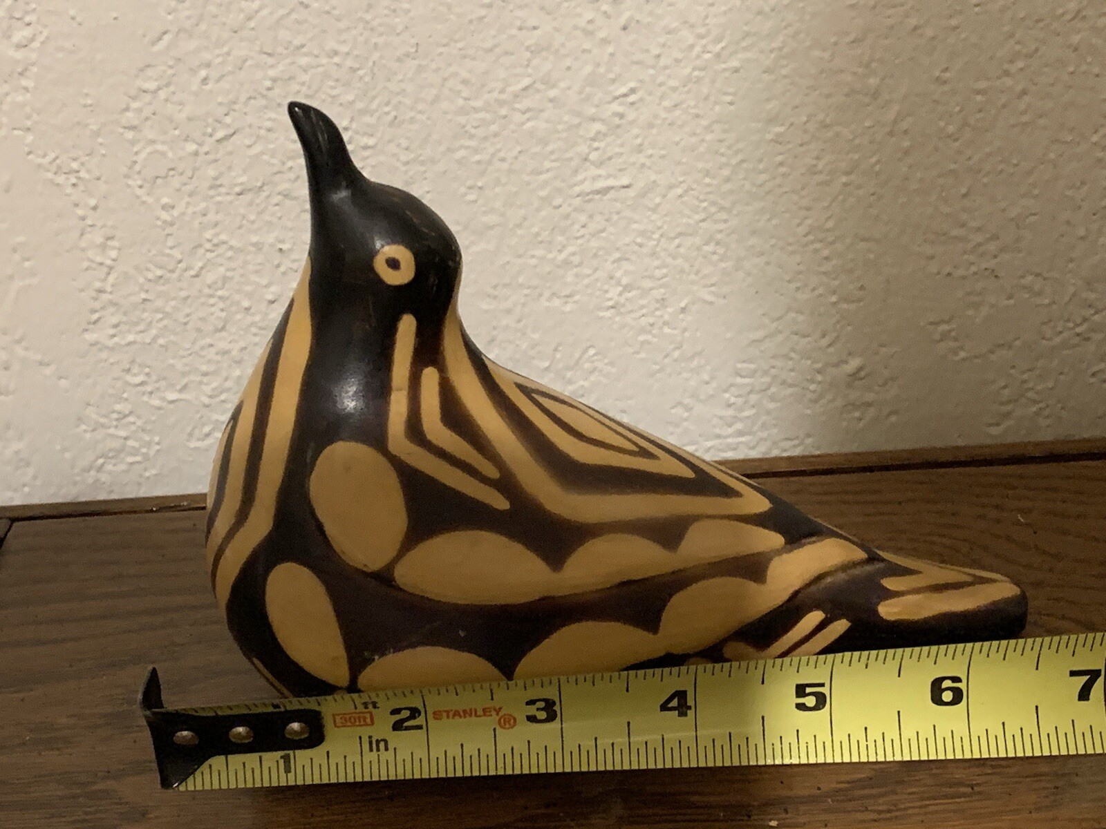 Peru Bird figure pottery signed piece 5 1/2” Long
