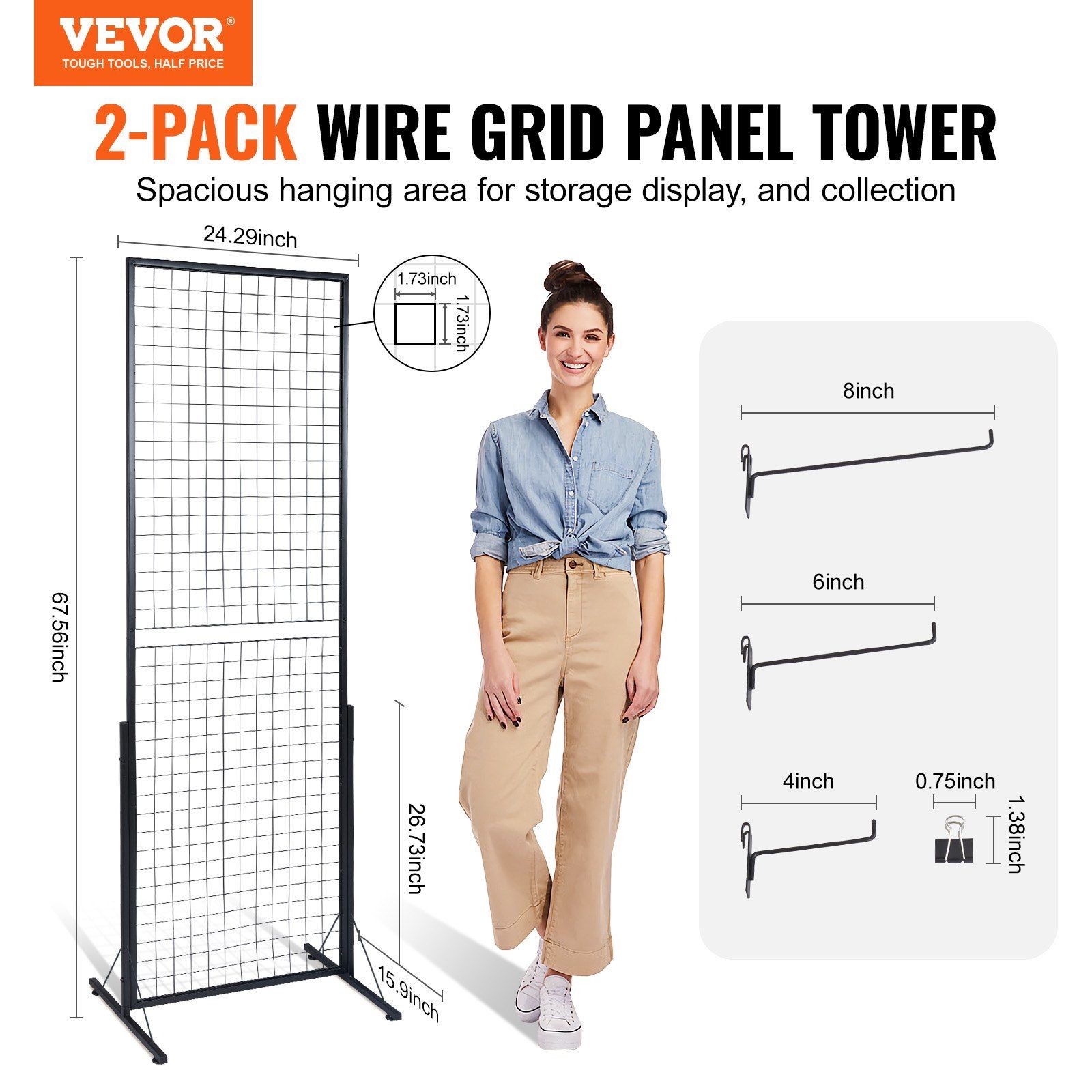 Wire Gridwall Display Tower 2-Pack Double-Sided for Retail & Crafts