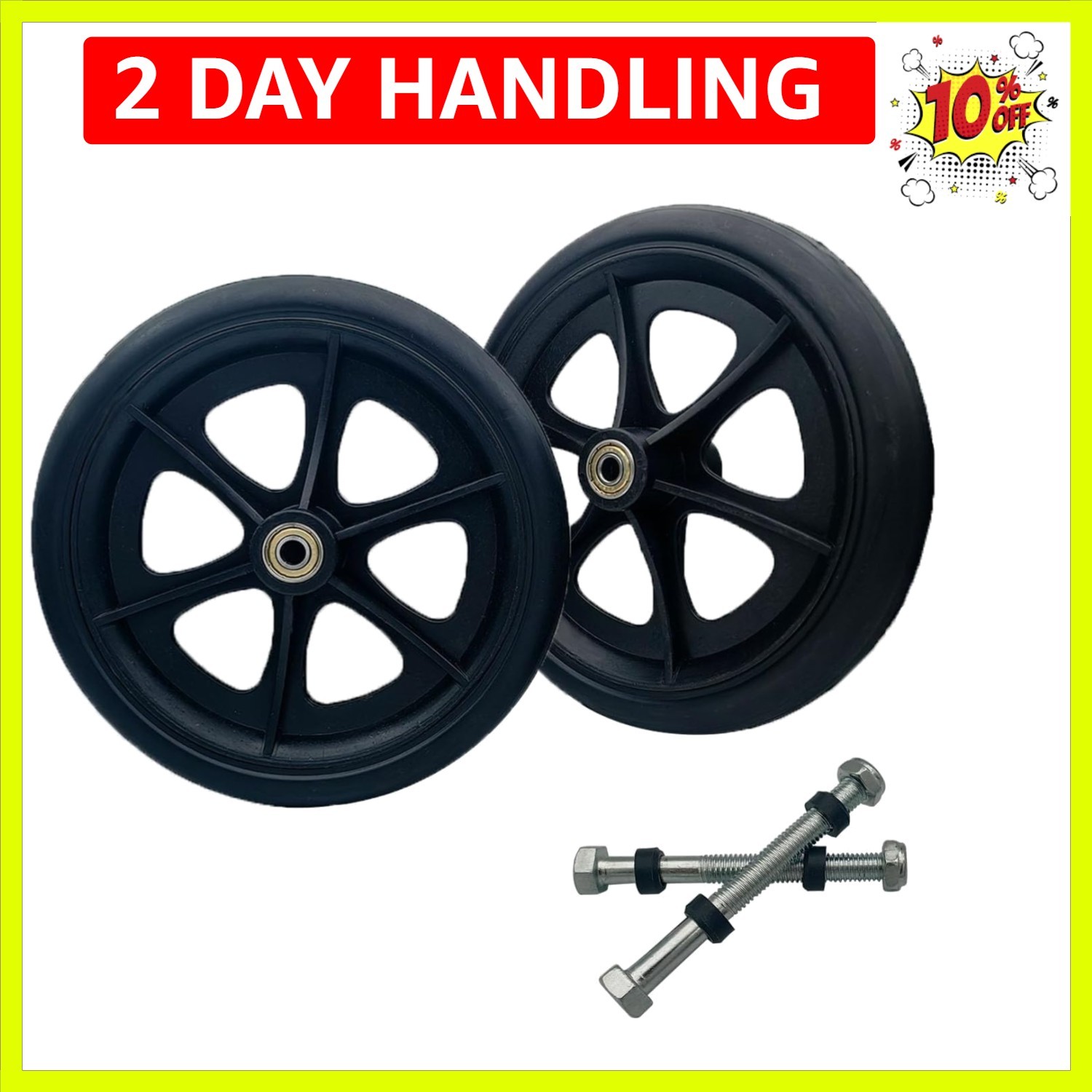 A pair of 8-Inch Solid Replacement Wheels Anti-Slip Front Wheels Rollator Wal...