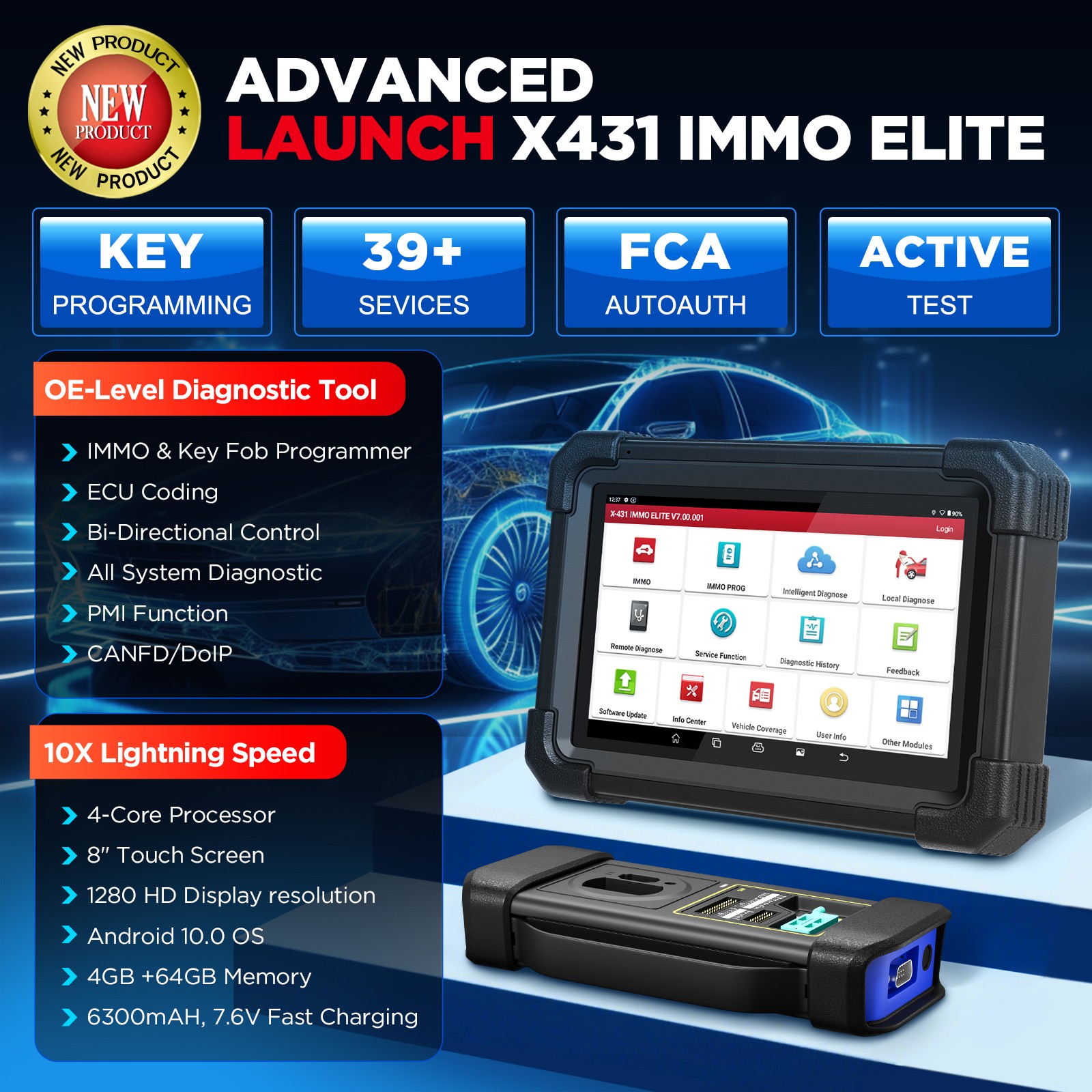 LAUNCH X431 IMMO ELITE PLUS PAD VII Car Diagnostic Tool Key Programming Scanner