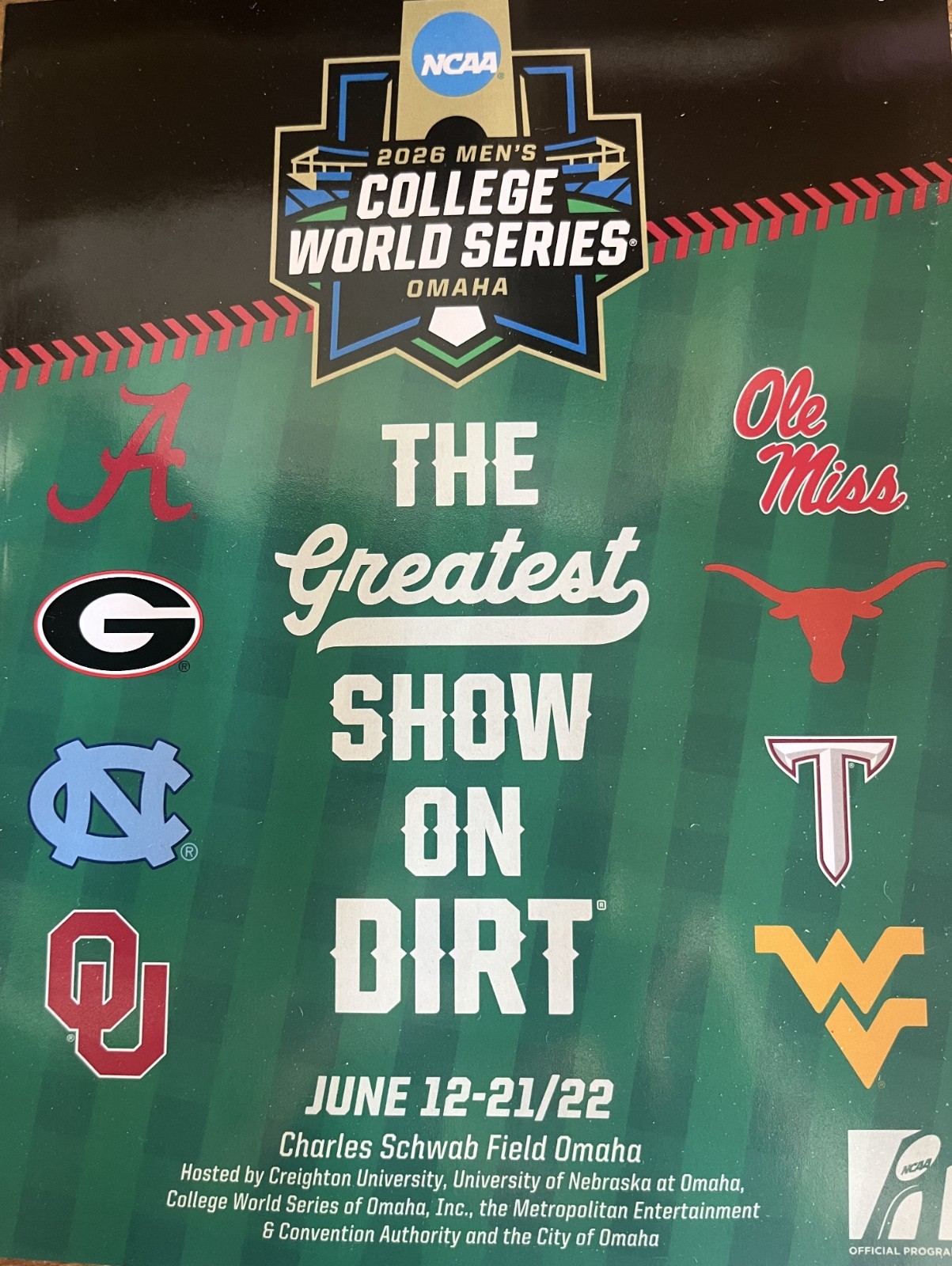 2026 MENS COLLEGE WORLD SERIES PROGRAM OKLAHOMA SOONERS CHAMPIONS CHAMPIONSHIP