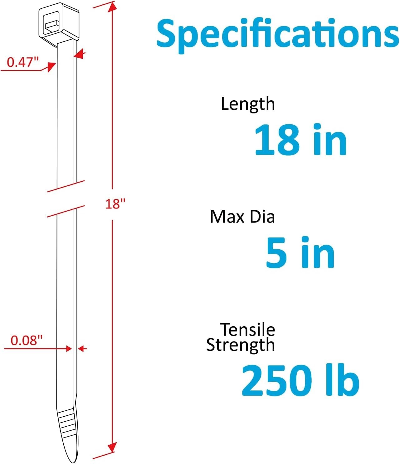 Large Zip Ties 18 Inch (Actual 20 Inch), 50 Pack, Long Zip Ties Heavy Duty with