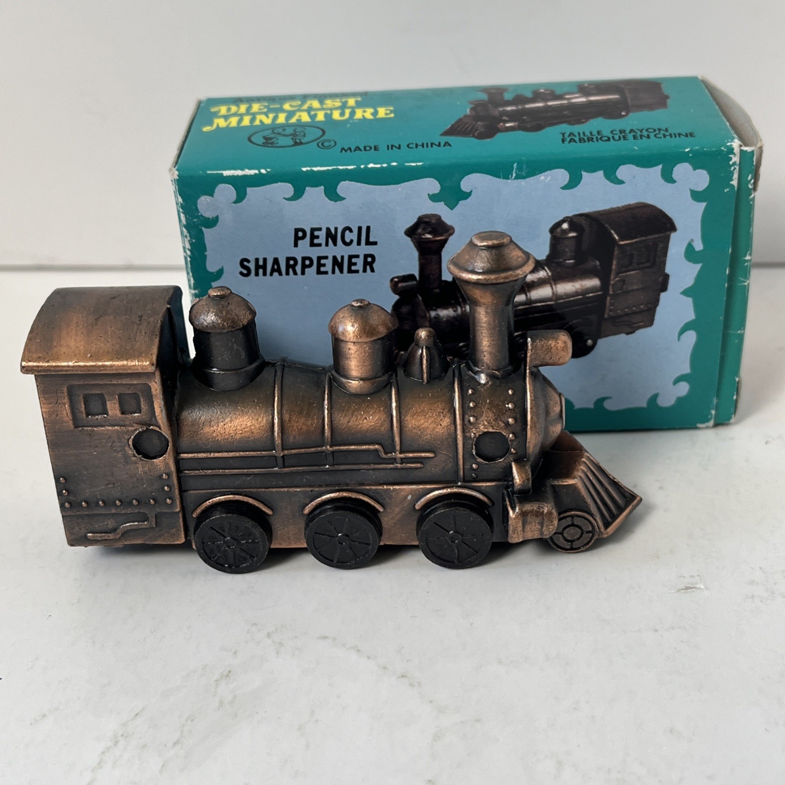 Vintage NIB 1970s-80s Locomotive Train Pencil Sharpener NEW Die-Cast Bronze 9611
