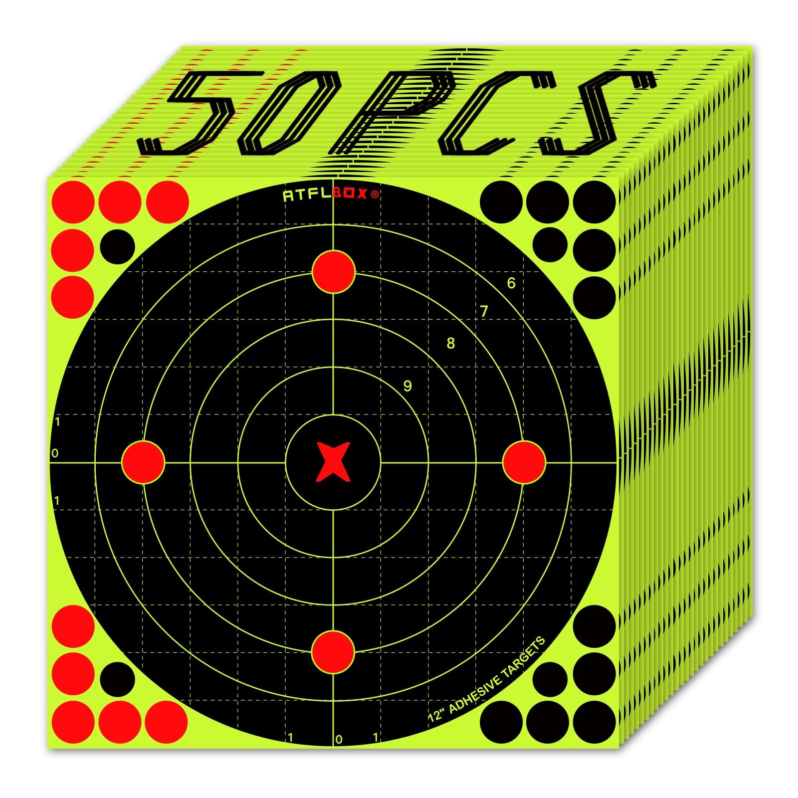 ATFLBOX 12X12 Inch Splatter Adhesive Bullseye 12x12", Fluorescent Yellow