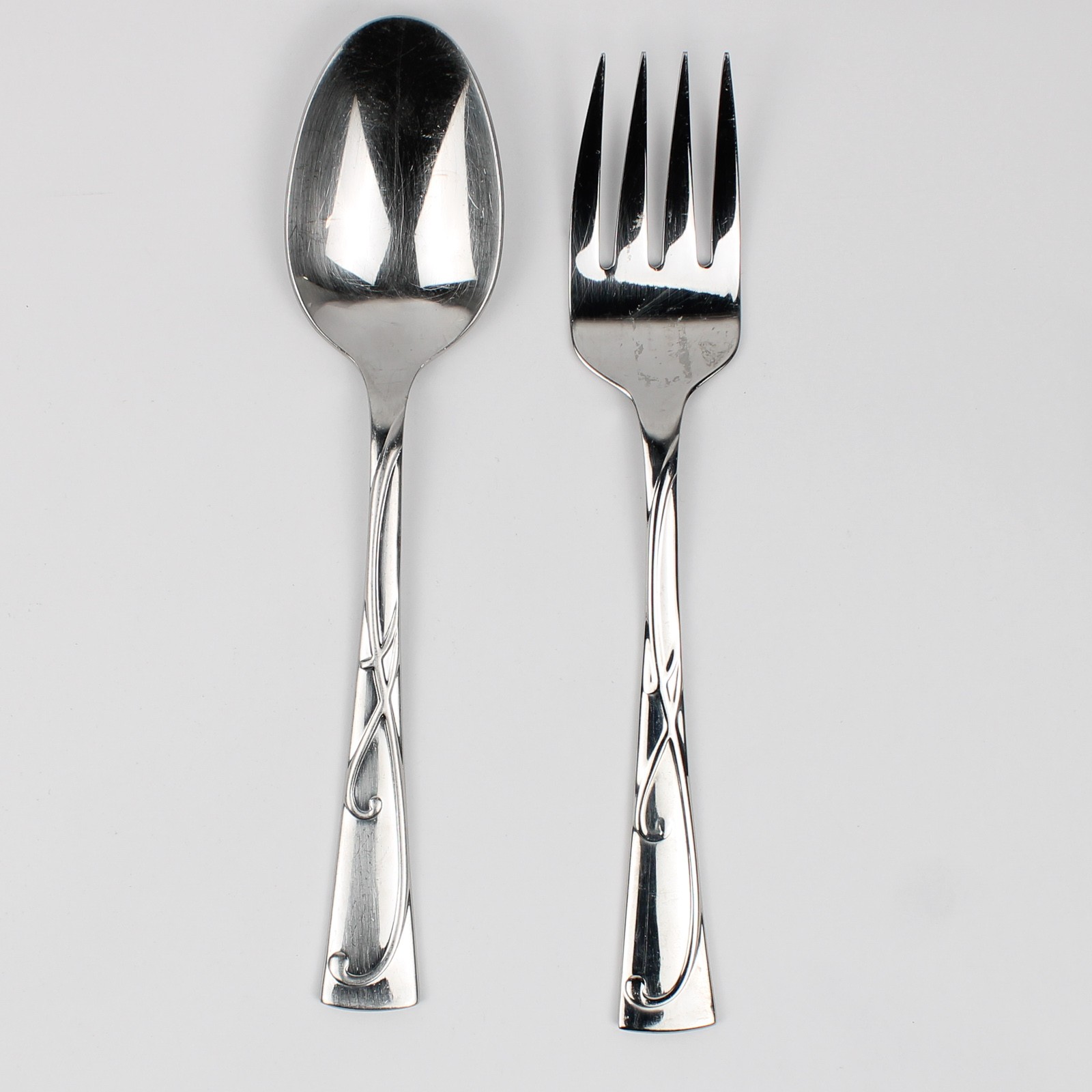 Lot of 2 Towle Blossom 18/10 Stainless Glossy Swirls Serving Spoon & Fork