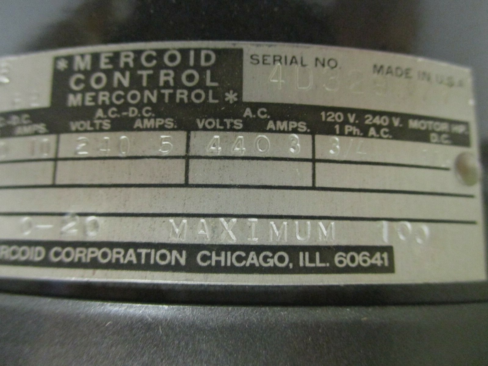 MERCOID CONTROL PRESSURE SWITCH, DPA-33-3