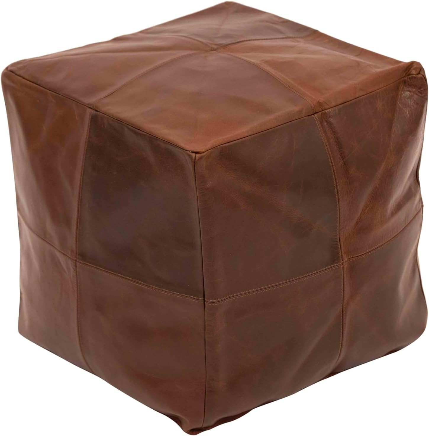 Handmade Moroccan Leather Pouf Ottoman Square Large Footstool Unstuffed Decor