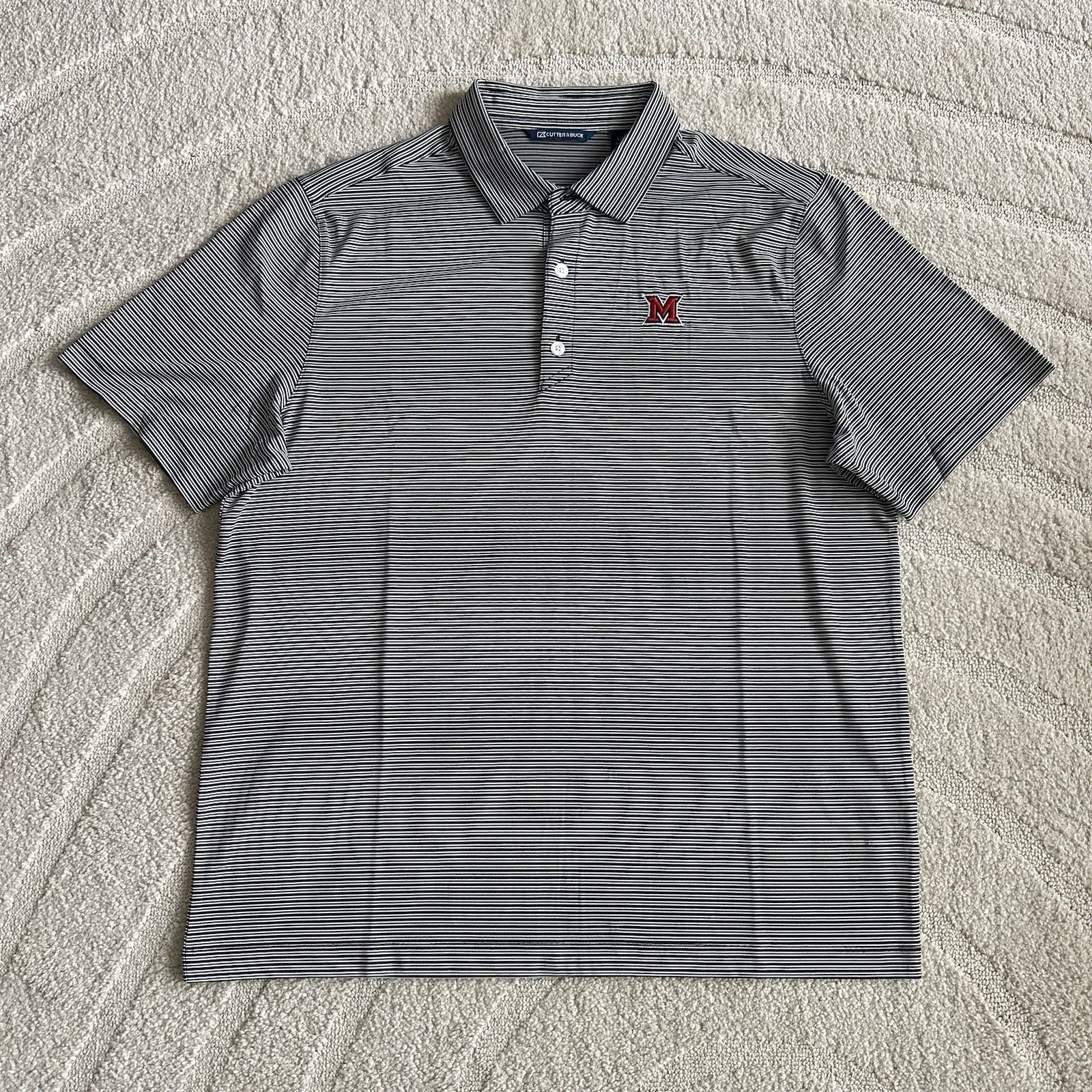 Miami University RedHawks Cutter & Buck Striped Short Sleeve Polo Shirt Mens L