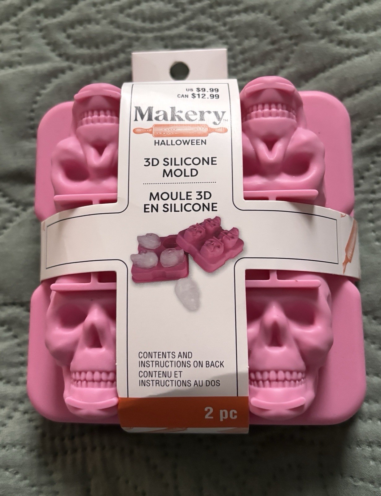 New Makery Halloween Silicone 3D Ice/Food Mold - 2 Pc- 4 X Classic Skull - Pink