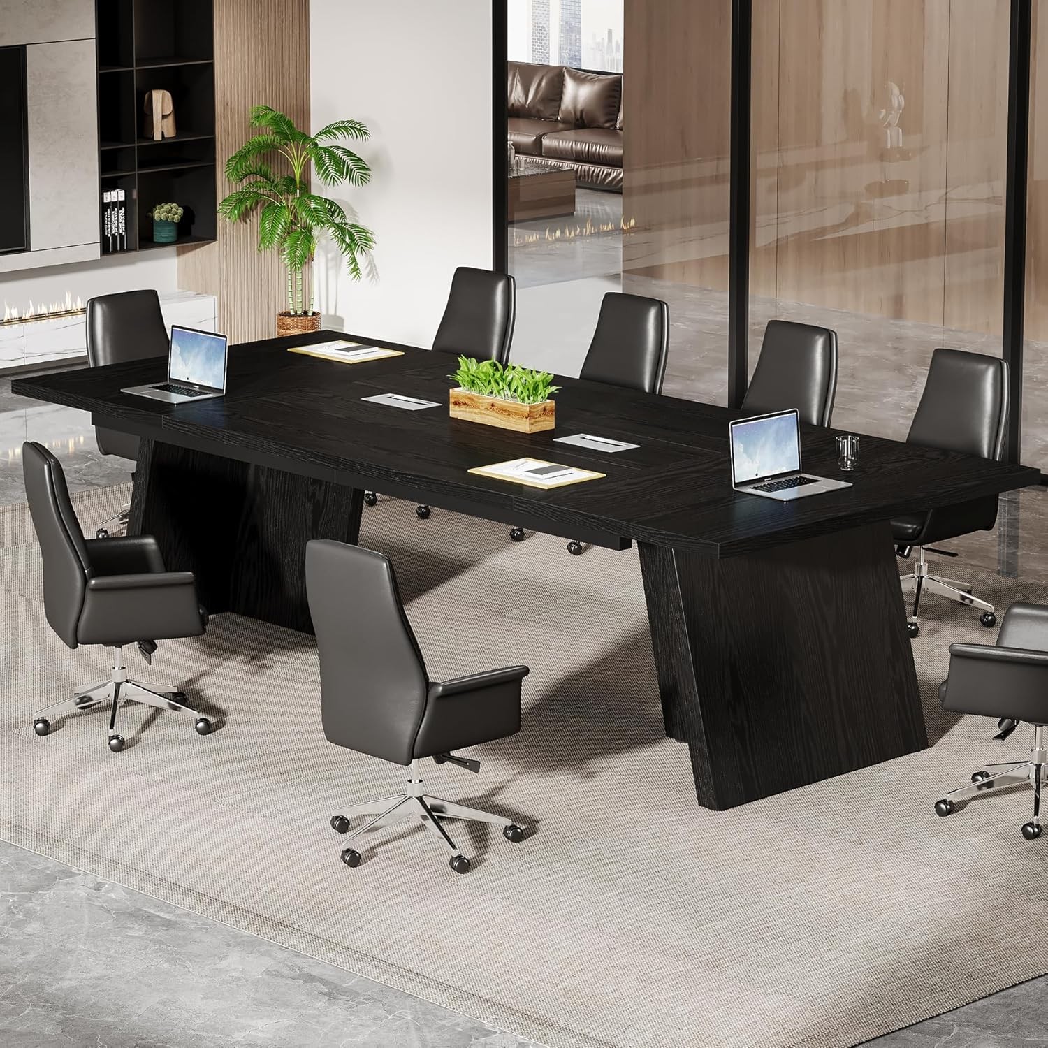 8ft Large Conference Table, Modern Office Meeting Room Desk Business Furniture