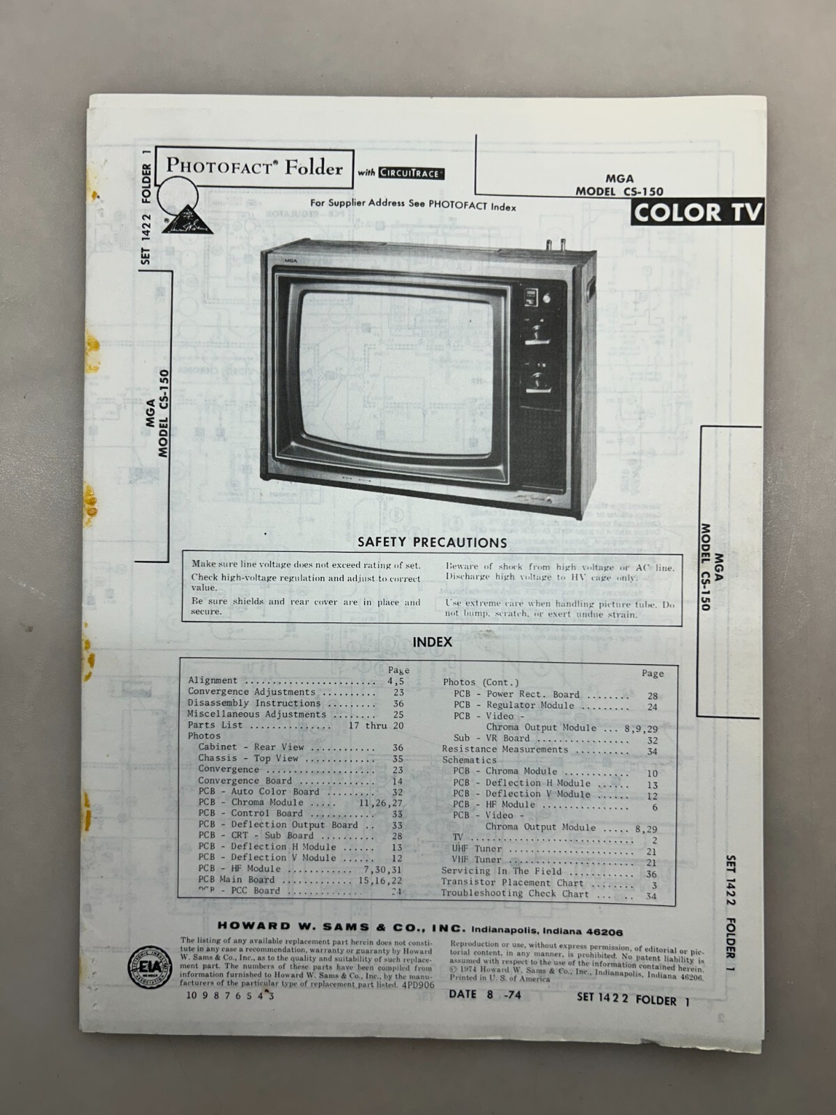 MGA CS-150 Service Manual Sams Photofact Free Shipping