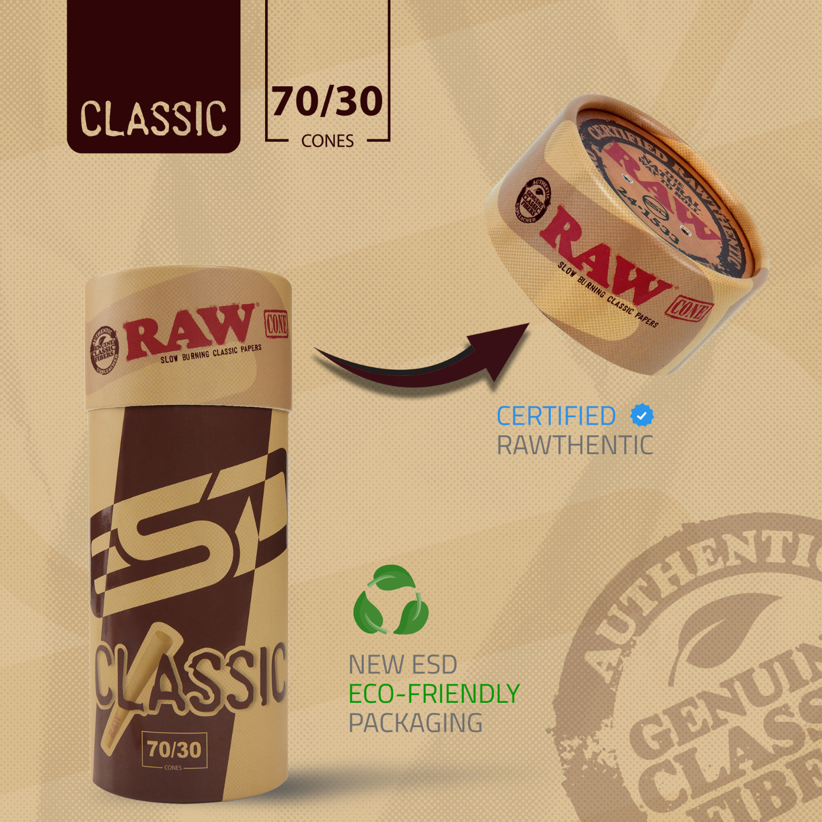 RAW Cones 70/30 Single Size Dogwalker | 150 Pack