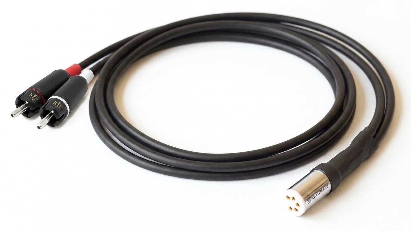 Mogami 2549 cable with a 5 pin tonearm DIN plug and two KLEI Copper RCA plugs