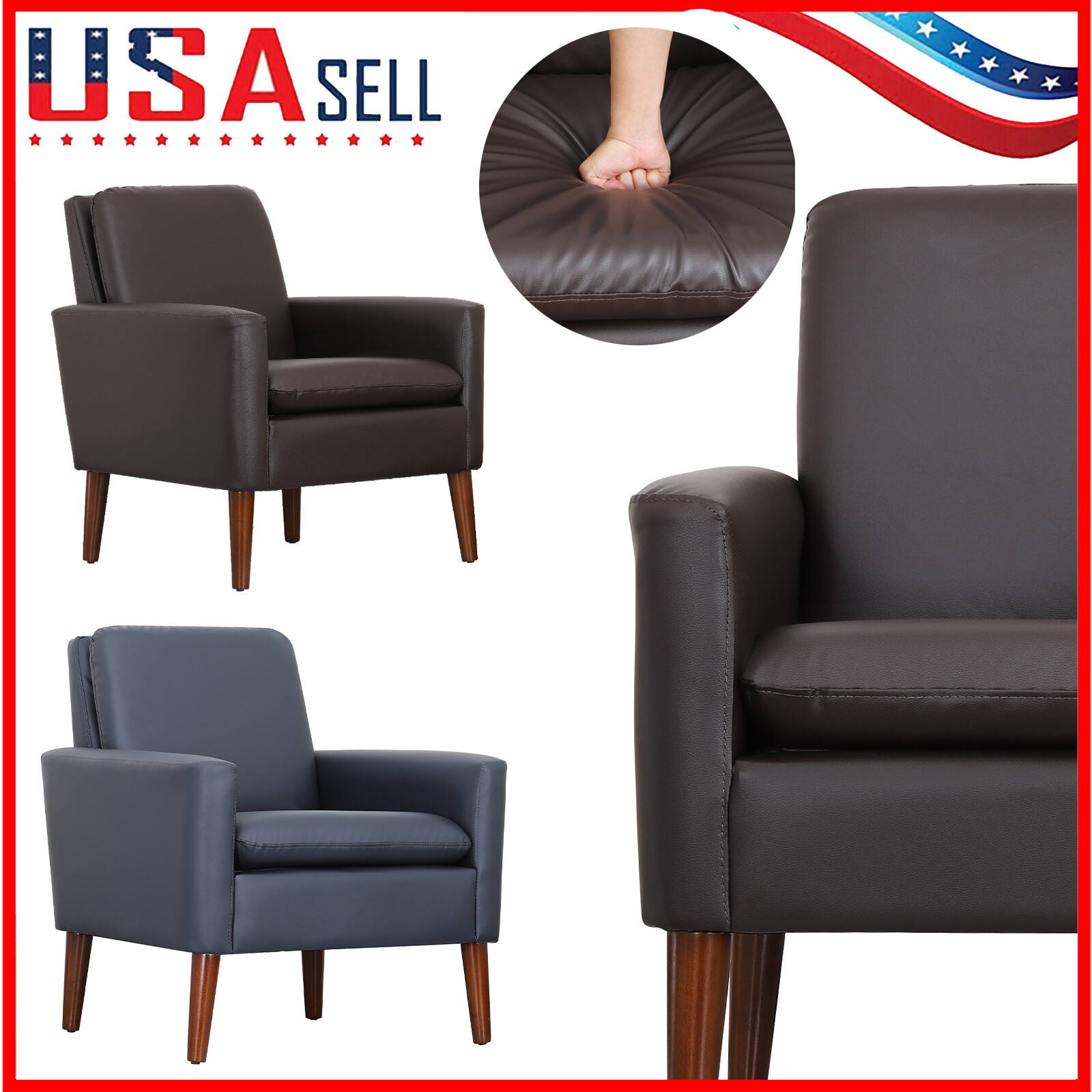 PU Leather Accent Chair Single Sofa Armchair Modern Lounge Upholstered Leisure