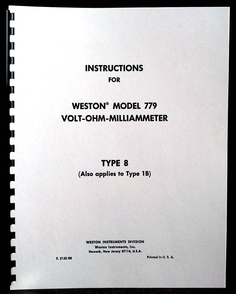 Weston 779 type 8 and 1B Volt-Ohm-Milammeter  Manual