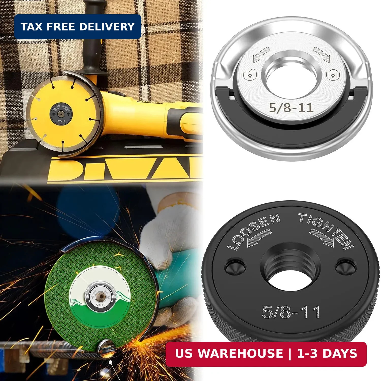 2Pcs 5/8"-11 Angle Grinder Flange Nuts, Tool-Free Quick Release Grinder Flange L
