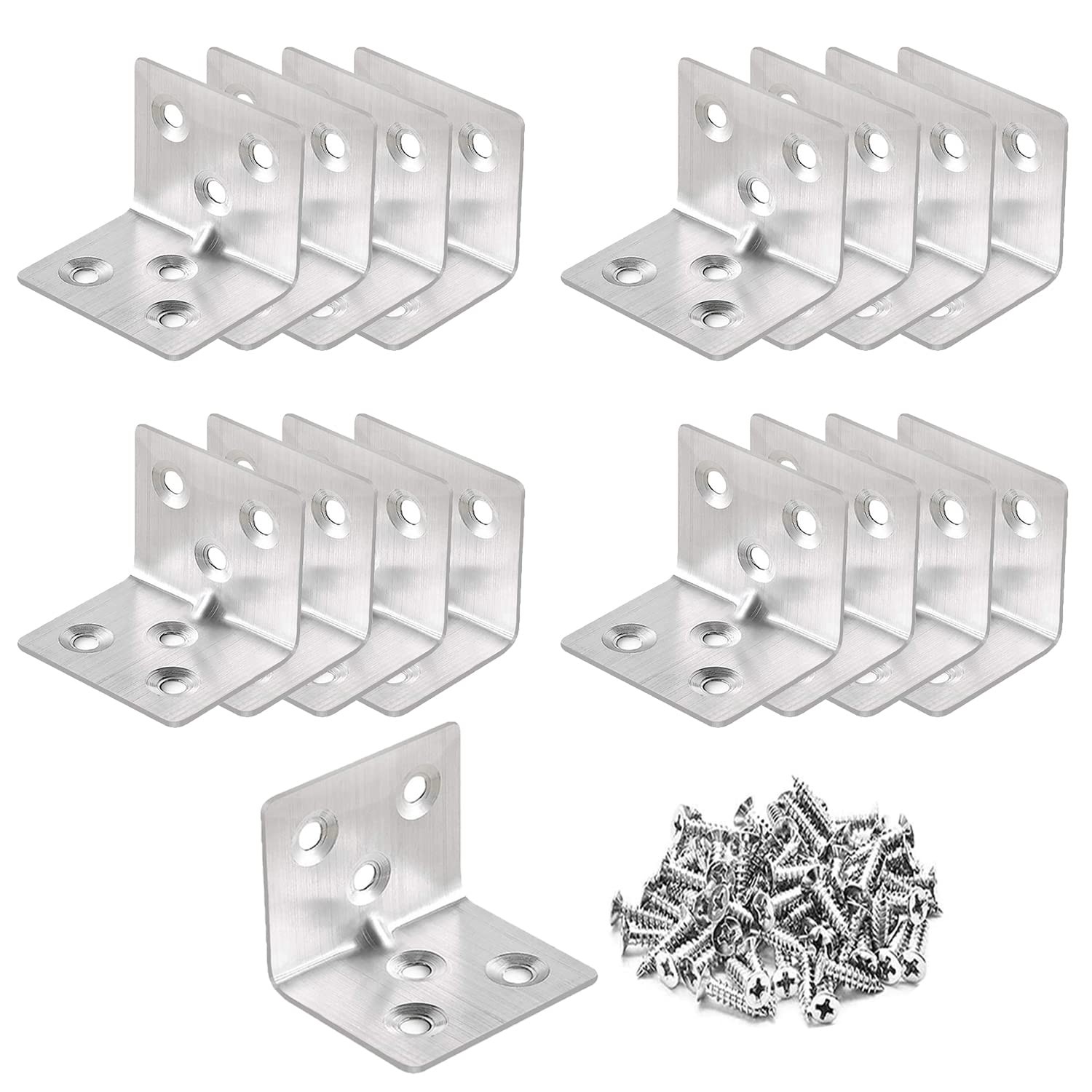 Stainless Steel Corner Braces 1.5x1.2x1.2 Inch L Bracket Wood Shelves 16 PCS