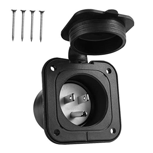 15 Amp Flanged Inlet 125V, RV Shore Power Inlet Plug NEMA 5-15 with Waterproof