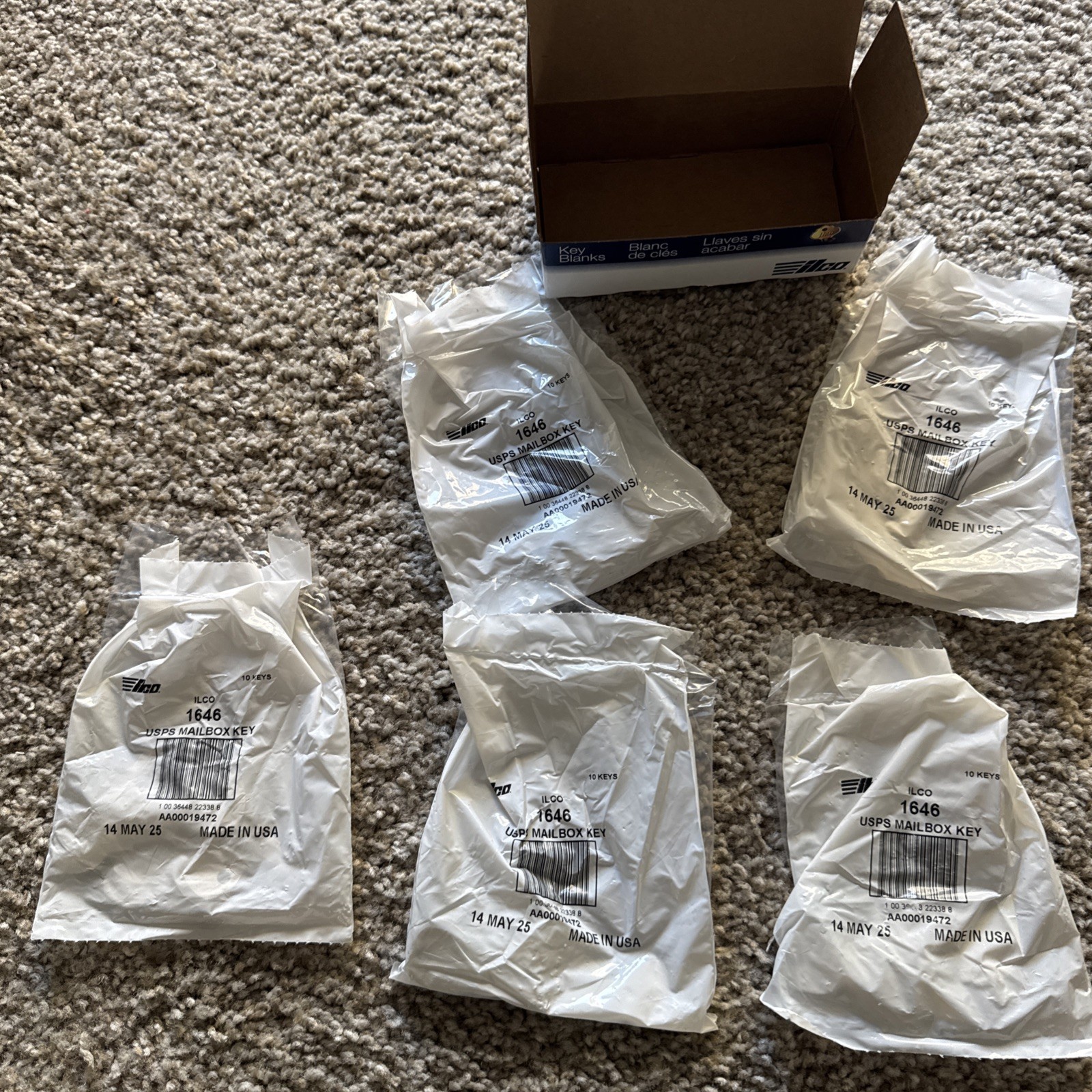 50 Key Blanks – Ilco USA 1646 Key Blanks Usps Mailbox Keys. NEW in Box