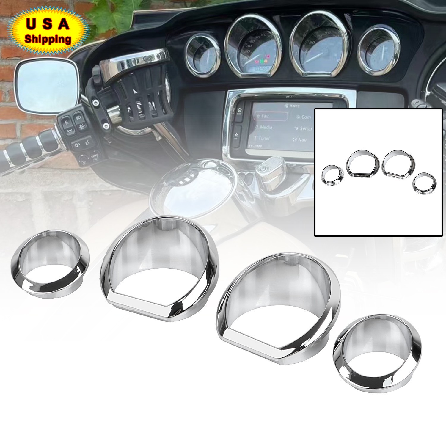 Chrome Gauge Bezels Trim Ring For Harley Electra Street Glide Ultra Limited FLHX