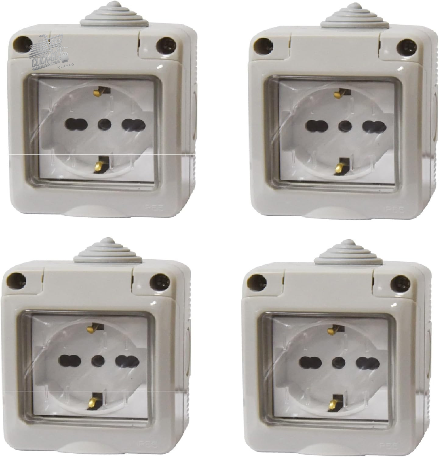 4 IP55 electrical box kit with door, 2 Schuko P40 Univers socket modules