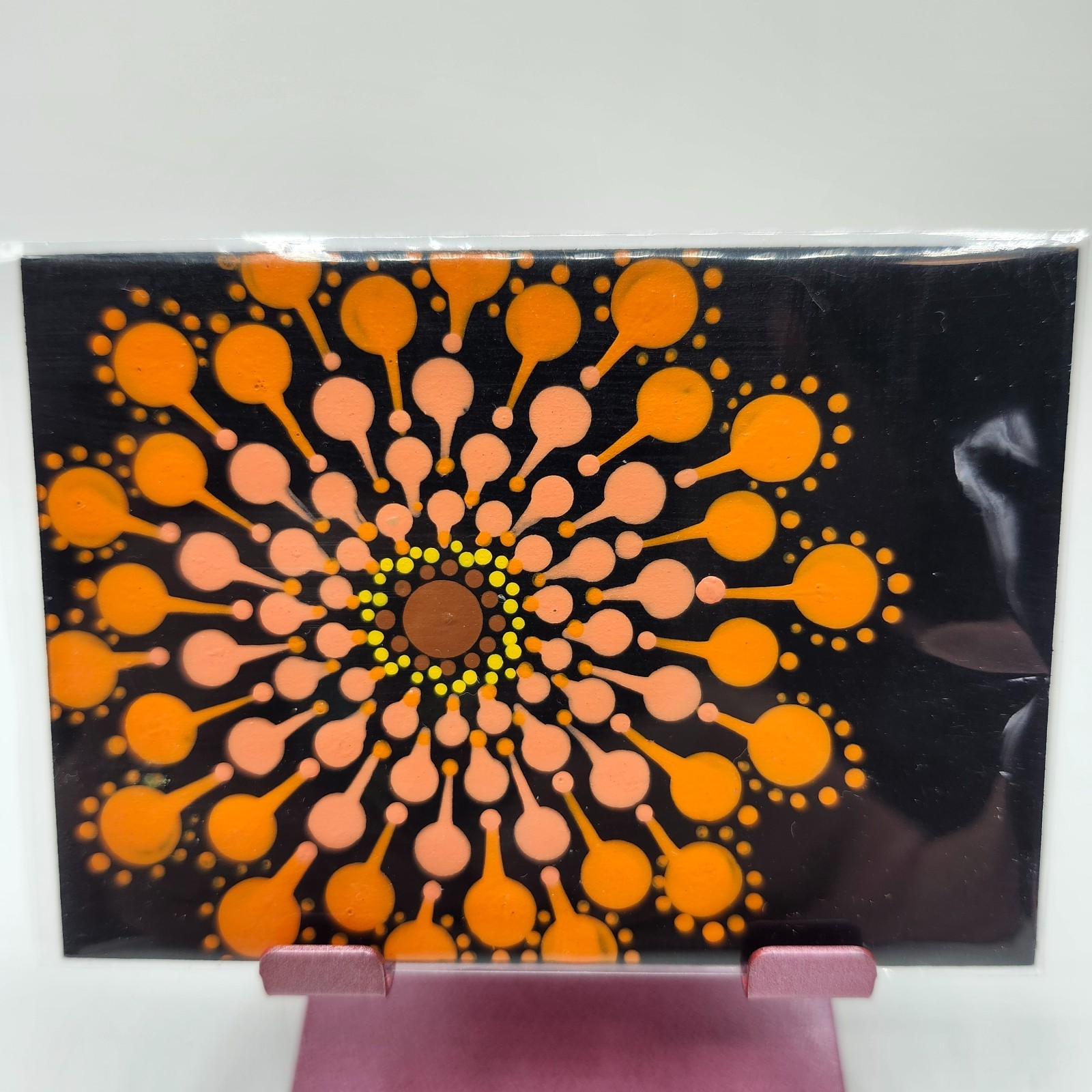 ACEO Art Card Original Acrylic Orange Mandala 2.5 in x 3.5 in Flightfancy