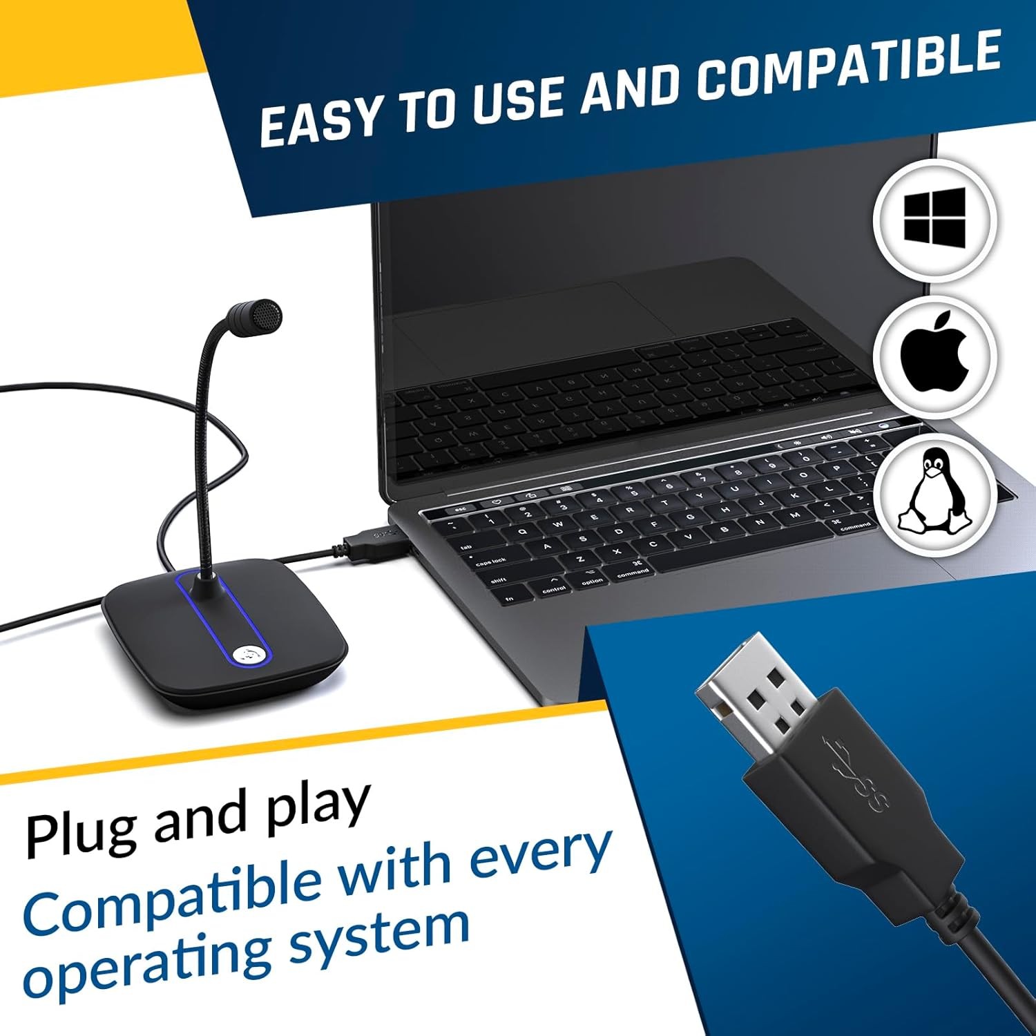 KLIM C4 Computer Microphone with Mute Button - USB Mic for Computer and Console