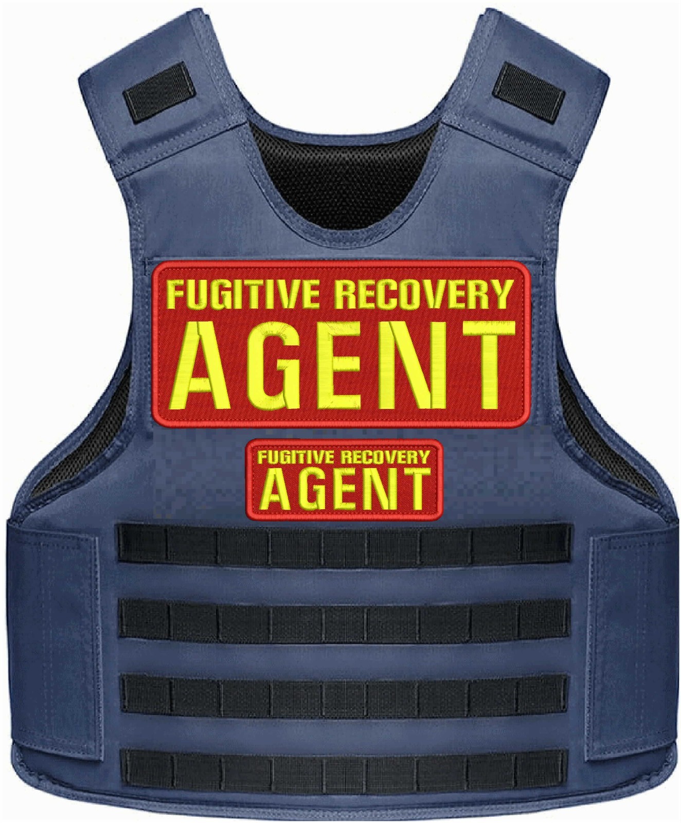 FUGITIBE RECOVERY AGENT EMB PATCHES 4X10 AND 2X5 HOOK ON BACK  YELLOW ON RED
