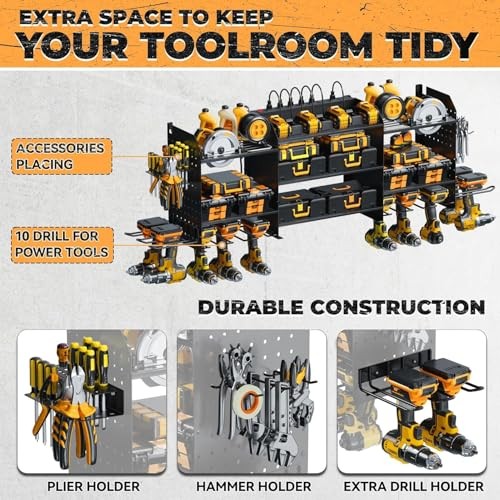 Upgrade Large Power Tool Organizer Wall Mount with Charging Station, Black