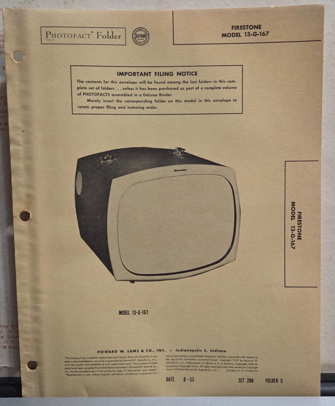 SAMS TELEVISION SERVICE MANUAL 286-5 FIRESTONE MODEL 13-G-167
