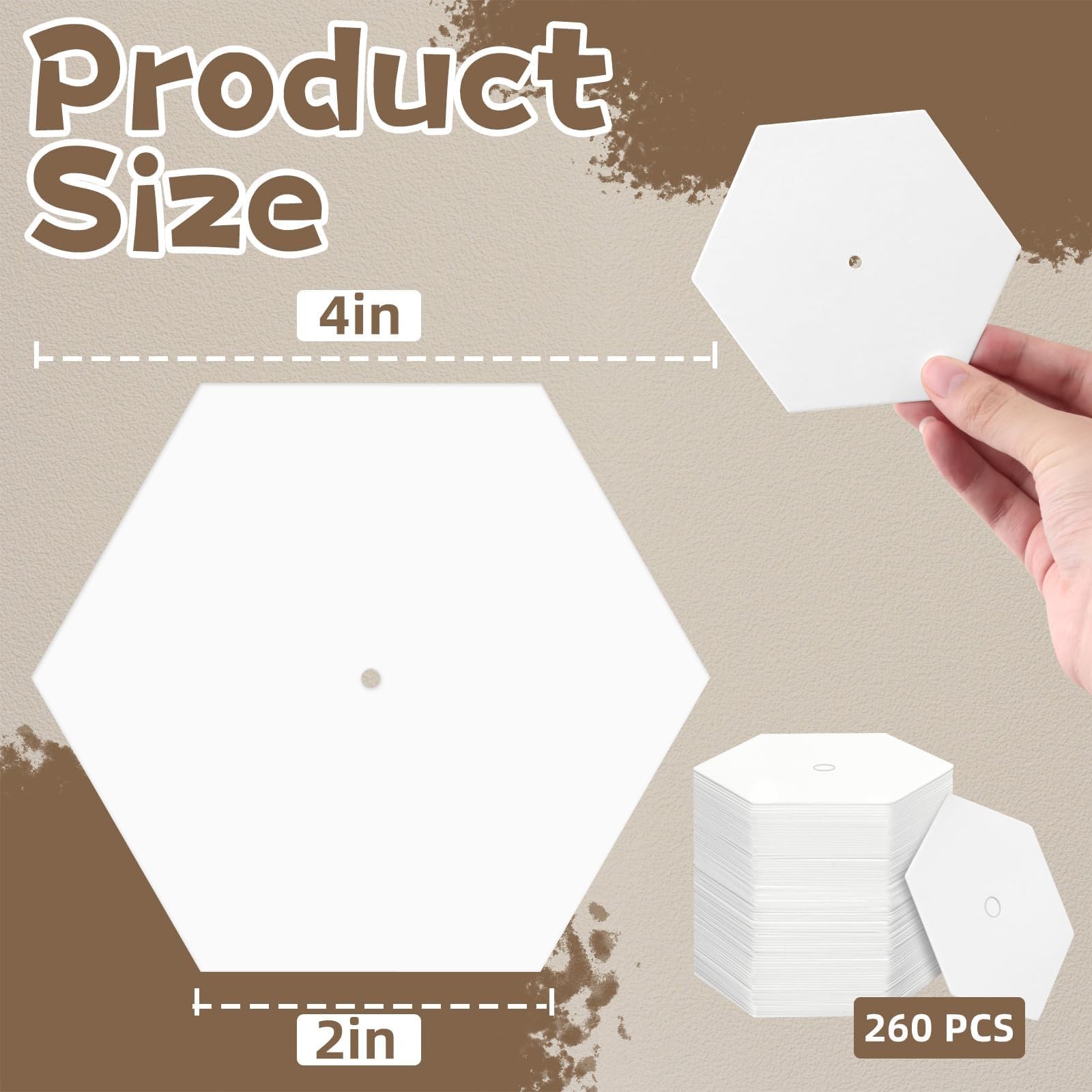 260 PCS 2 Inch White Hexagon Piecing Paper Quilting Template Patchwork Craft