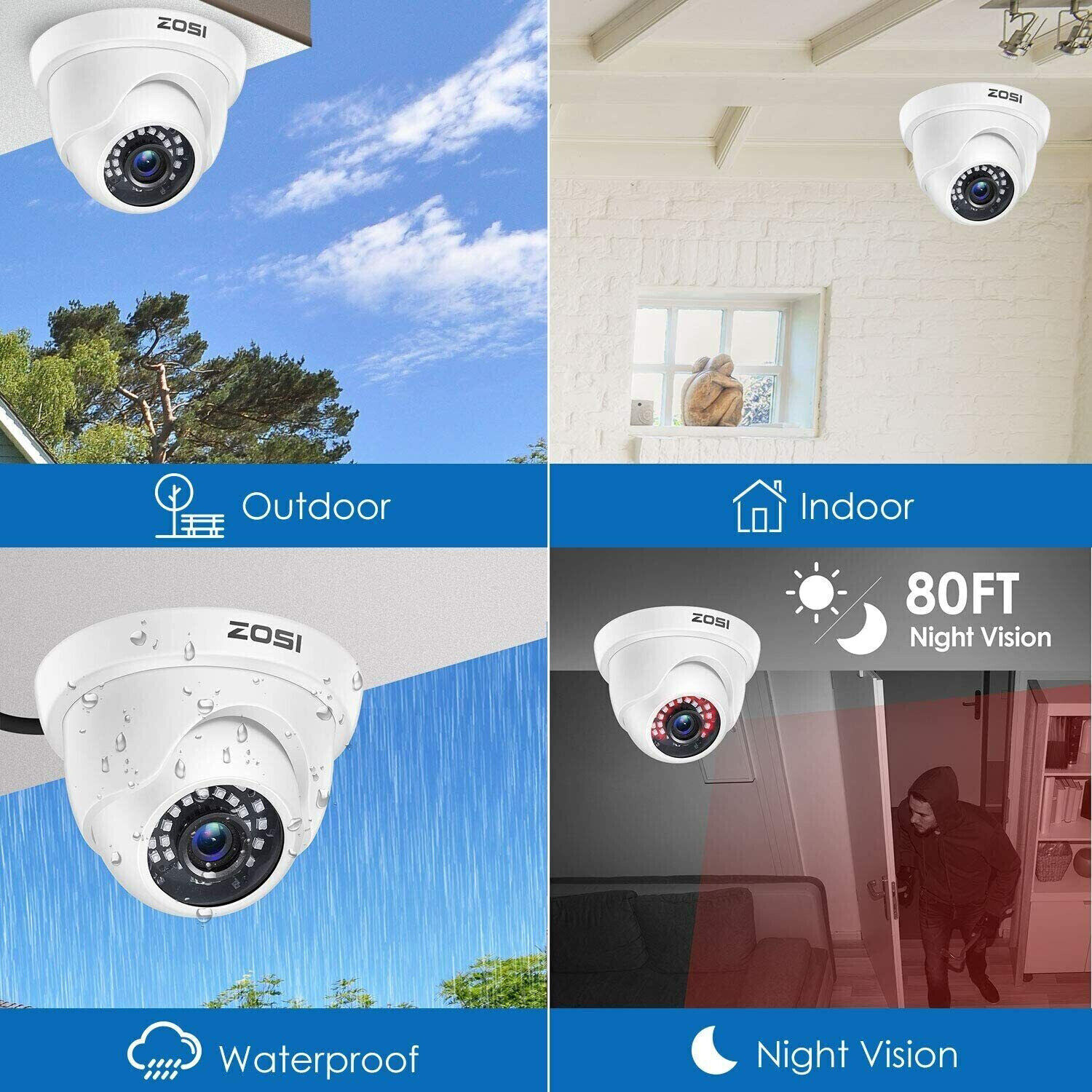 ZOSI 1080P 8CH Home CCTV DVR Security System Outdoor 2MP Camera Motion Detection